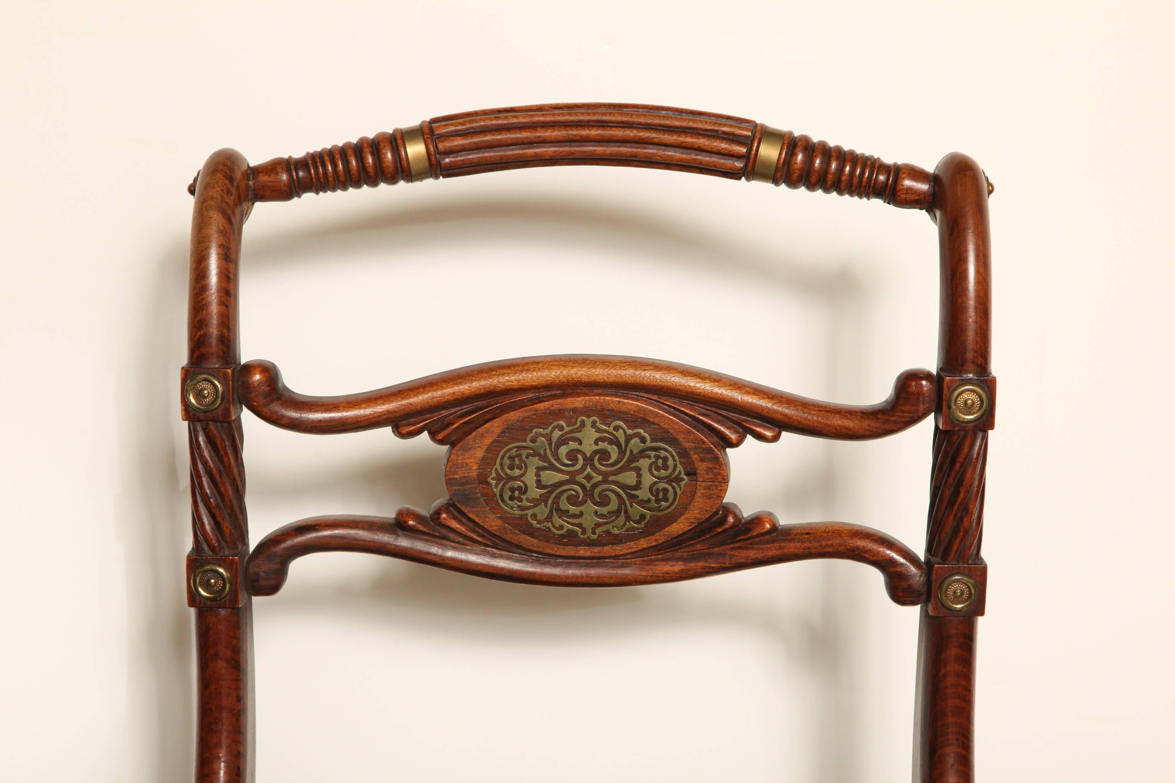 Wood  English Regency, Faux Rosewood and Brass Inlay Chair