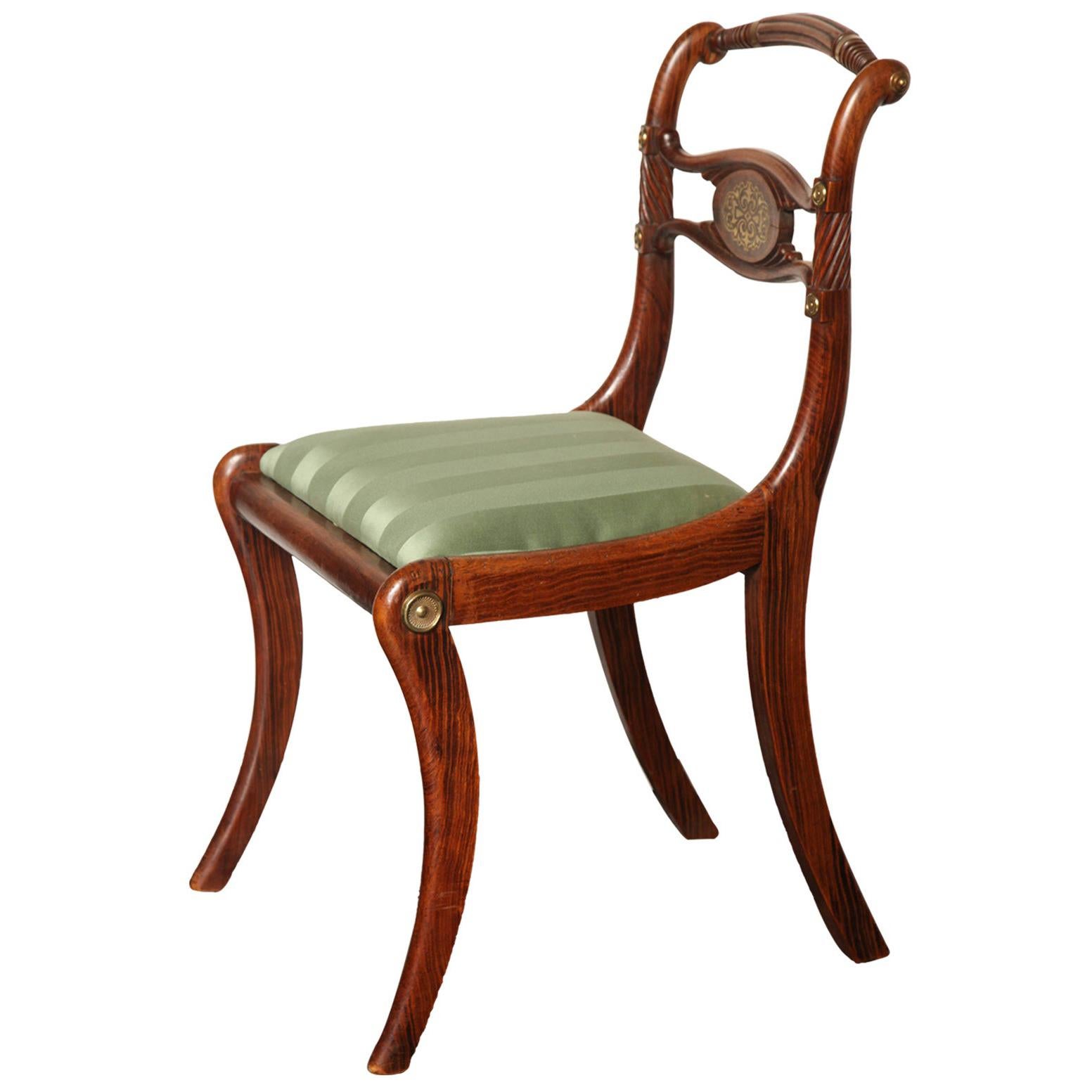  English Regency, Faux Rosewood and Brass Inlay Chair In Good Condition In New York, NY