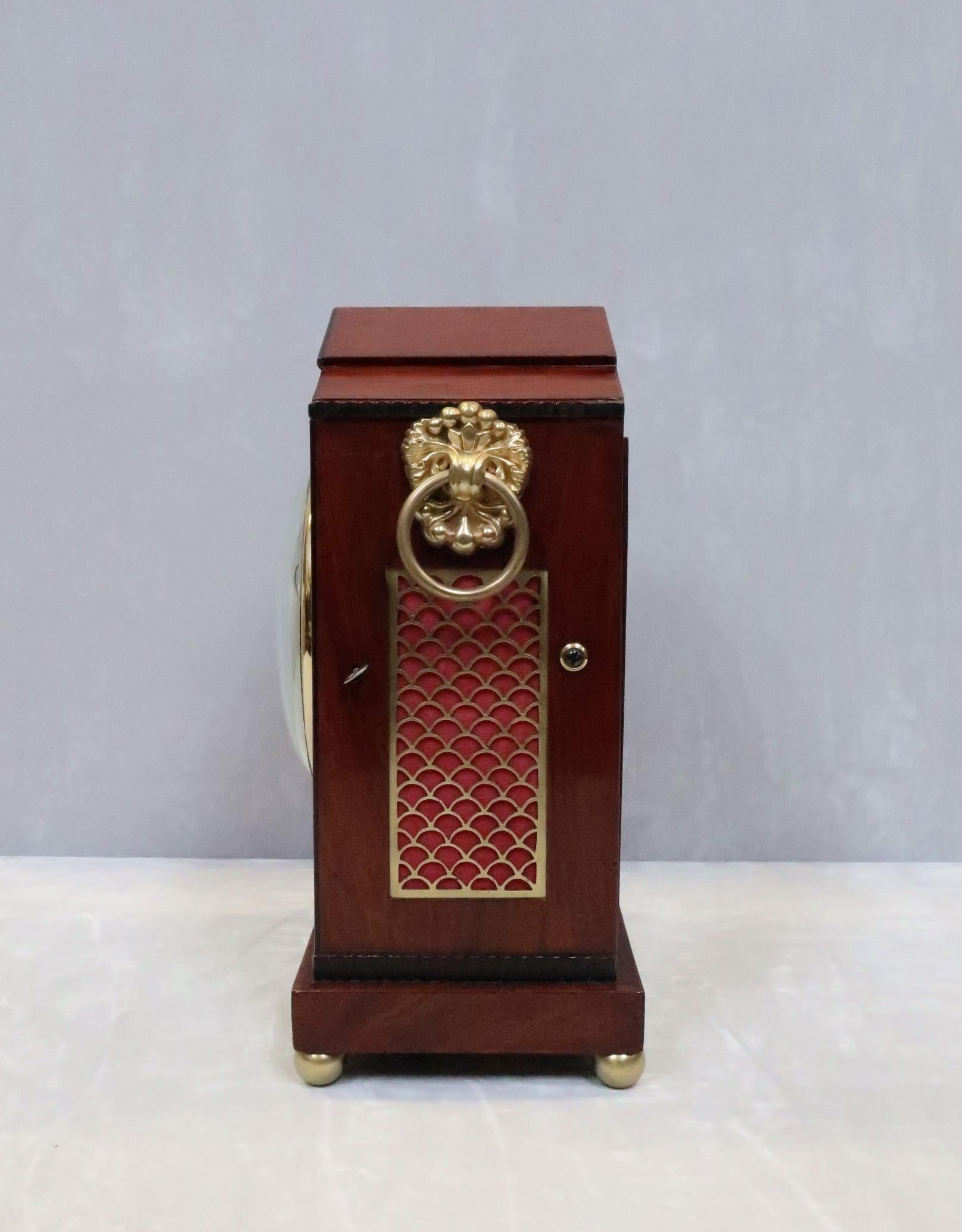 Brass English Regency Figured Mahogany Bracket Clock by Thomas Connald For Sale