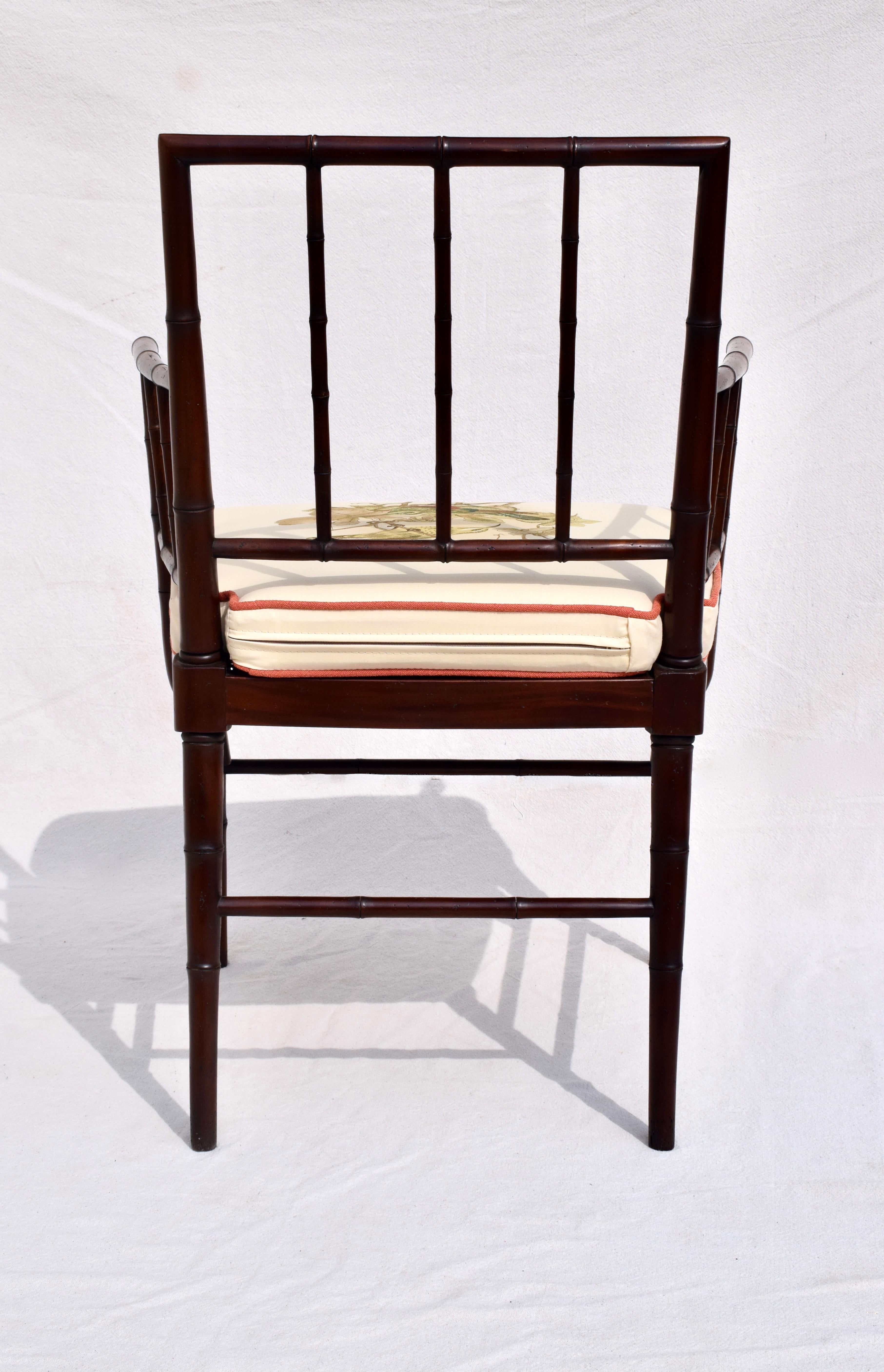 Cotton English Regency French Caned Arm Chair