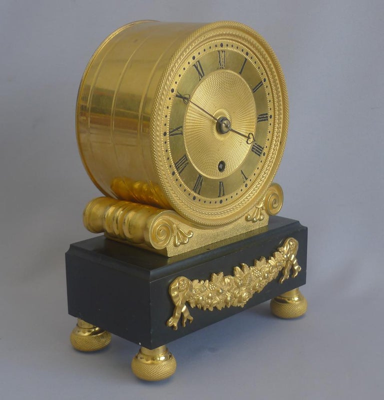 English Regency Fusee Mantel Clock, Viner in Ormolu and Derbyshire Black Marble at 1stDibs