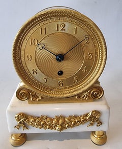 English Regency Fusee Mantel Clock in Ormolu and White Marble by Finer and Nowla