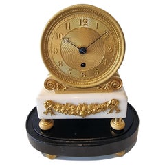 English Regency Fusee Mantel Clock in Ormolu and White Marble by Finer and Nowla