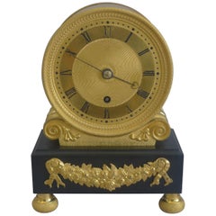 Antique English Regency Fusee Mantel Clock, Viner in Ormolu and Derbyshire Black Marble