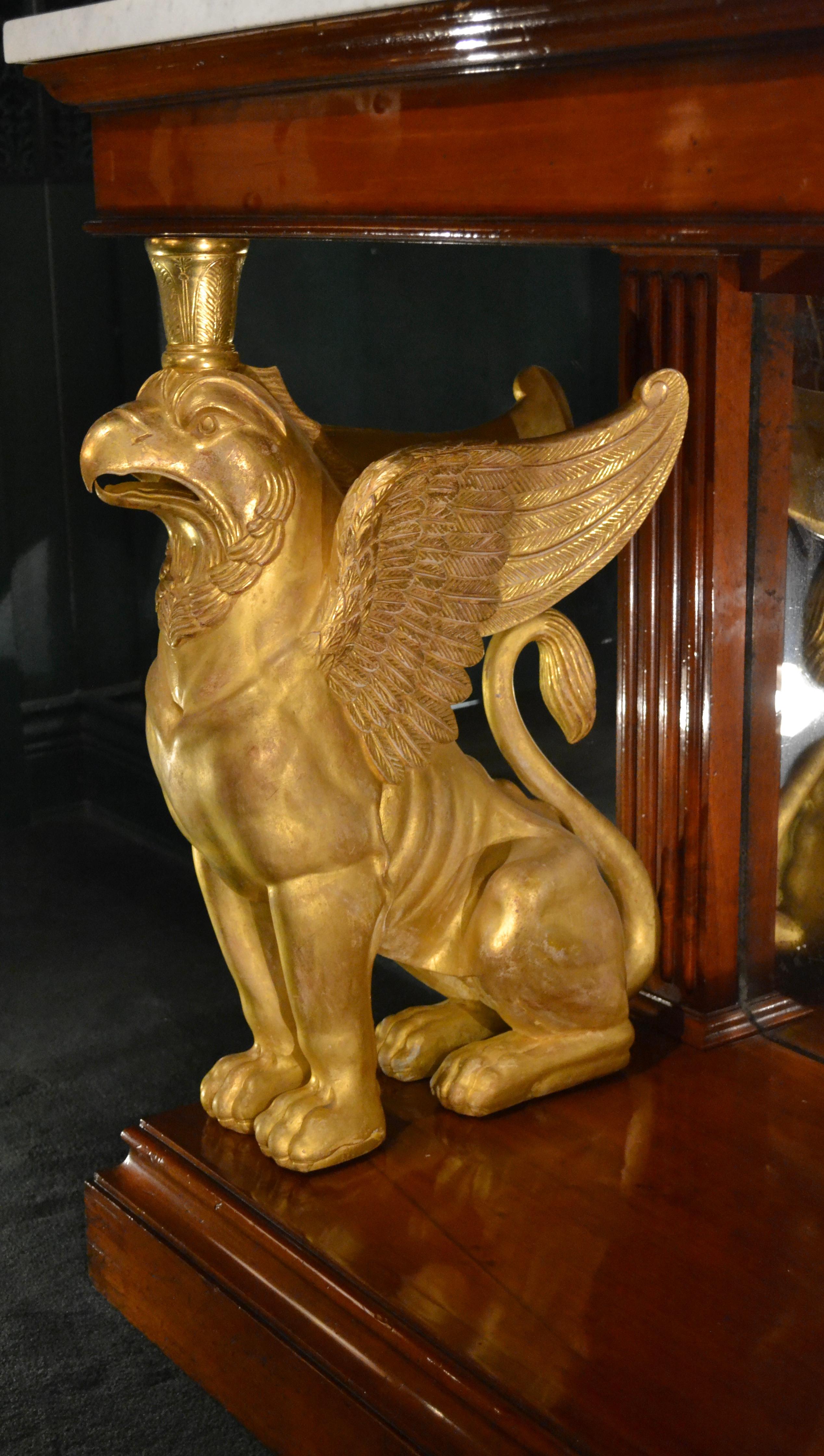 English Regency Gilded Griffin Marble Topped Mahogany Console For Sale 4