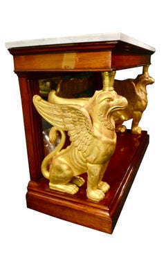 English Regency Gilded Griffin Marble Topped Mahogany Console