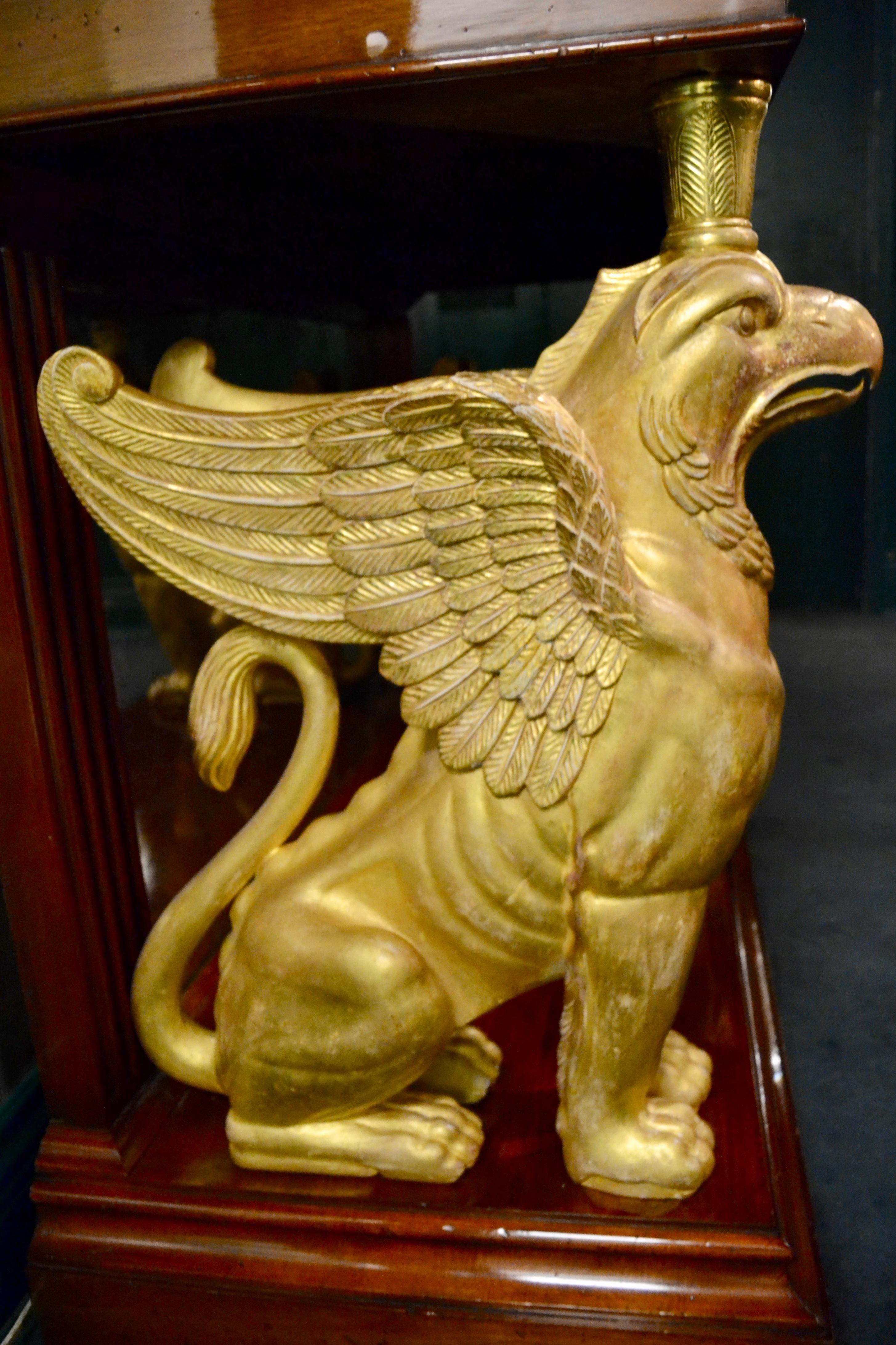 English Regency Gilded Griffin Marble Topped Mahogany Console In Good Condition For Sale In Vancouver, British Columbia