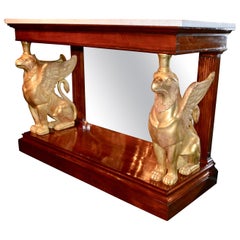 English Regency Gilded Griffin Marble Topped Mahogany Console