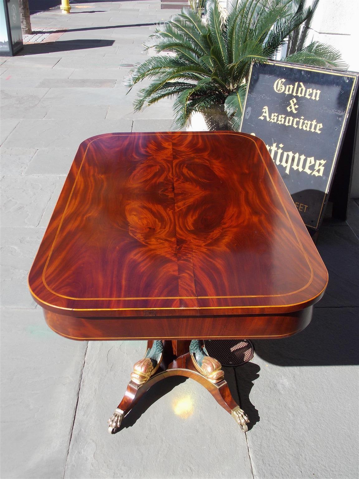 English Regency Mahogany Gilt and Inlaid Four-Drawer Library Table, Circa 1800 In Excellent Condition In Hollywood, SC