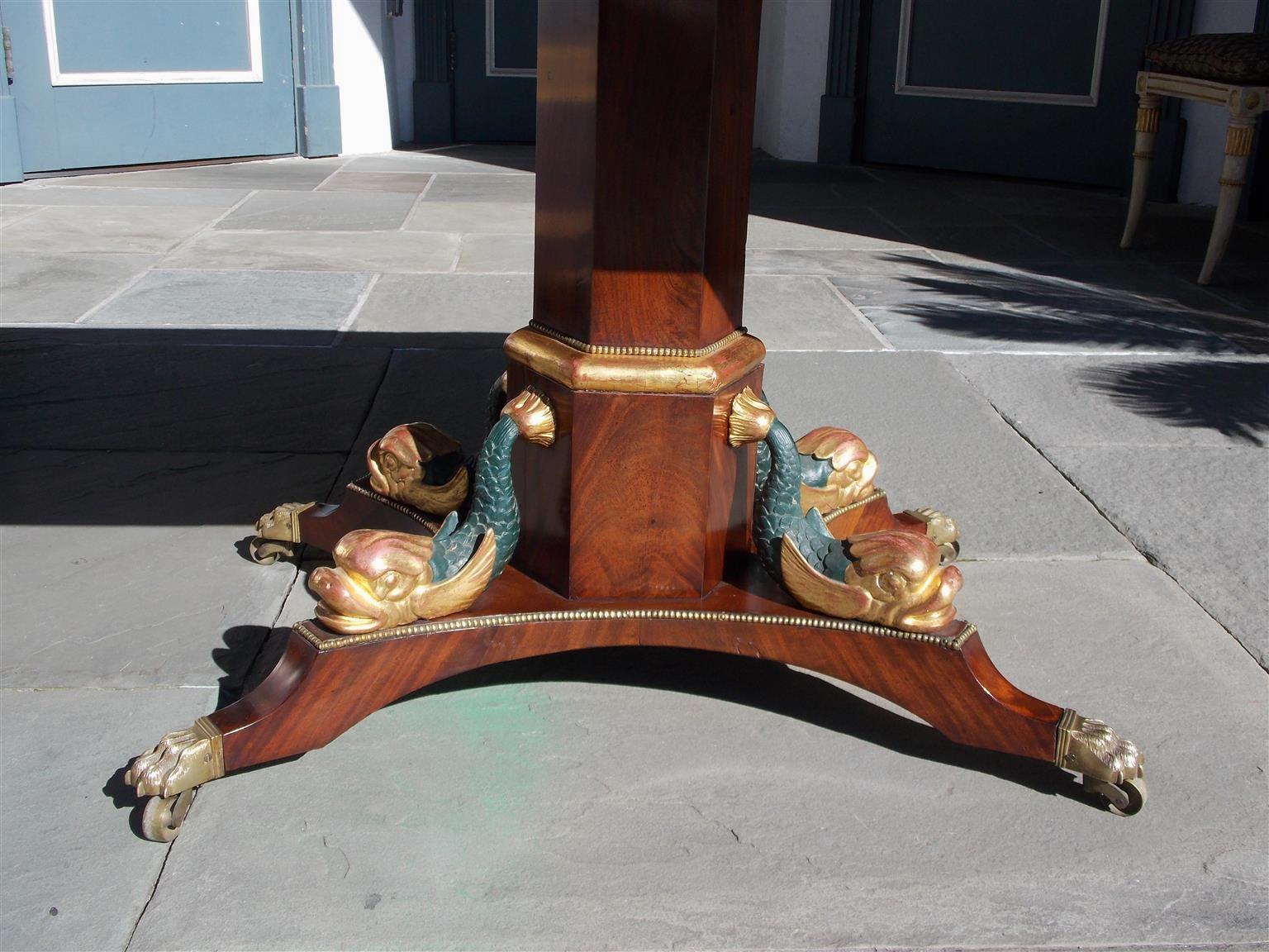 English Regency Mahogany Gilt and Inlaid Four-Drawer Library Table, Circa 1800 2