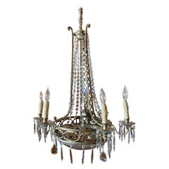 English Regency Gilt Bronze and Crystal Chandelier with Cut Glass Bottom Bowl
