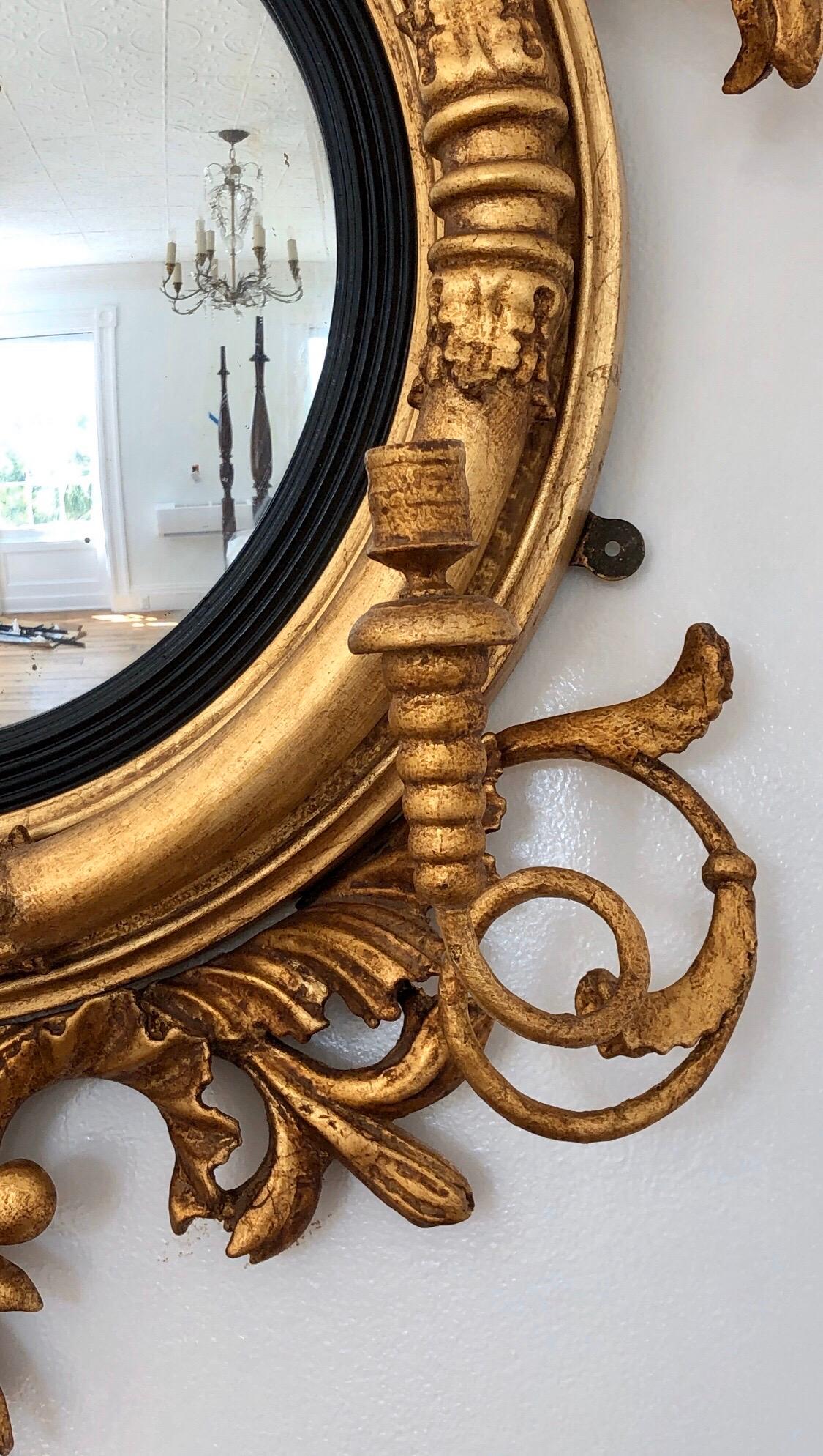 19th Century English Regency Gilt Carved Wood Girandole Mirror