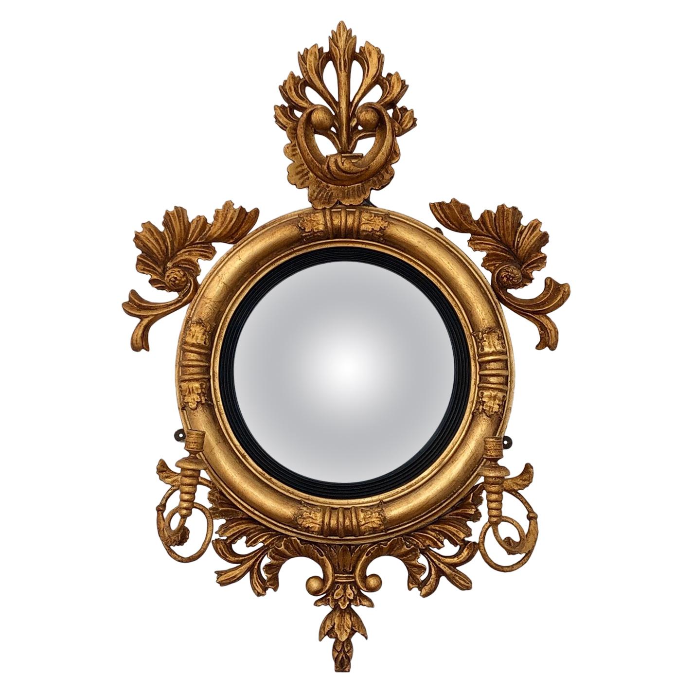 English Regency Gilt Carved Wood Girandole Mirror