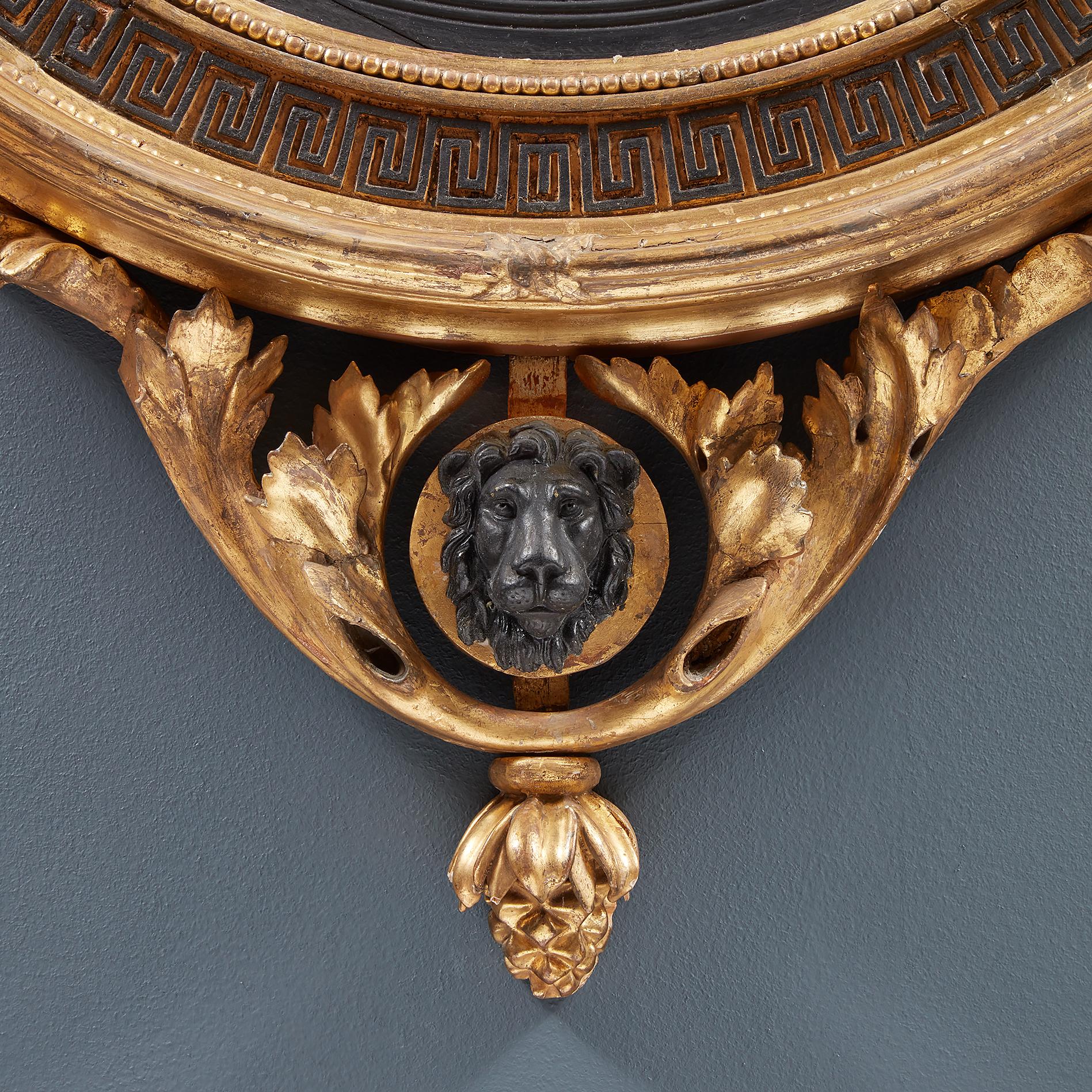 Ebanizzato Specchio Girandole Convex dorato inglese Regency in vendita