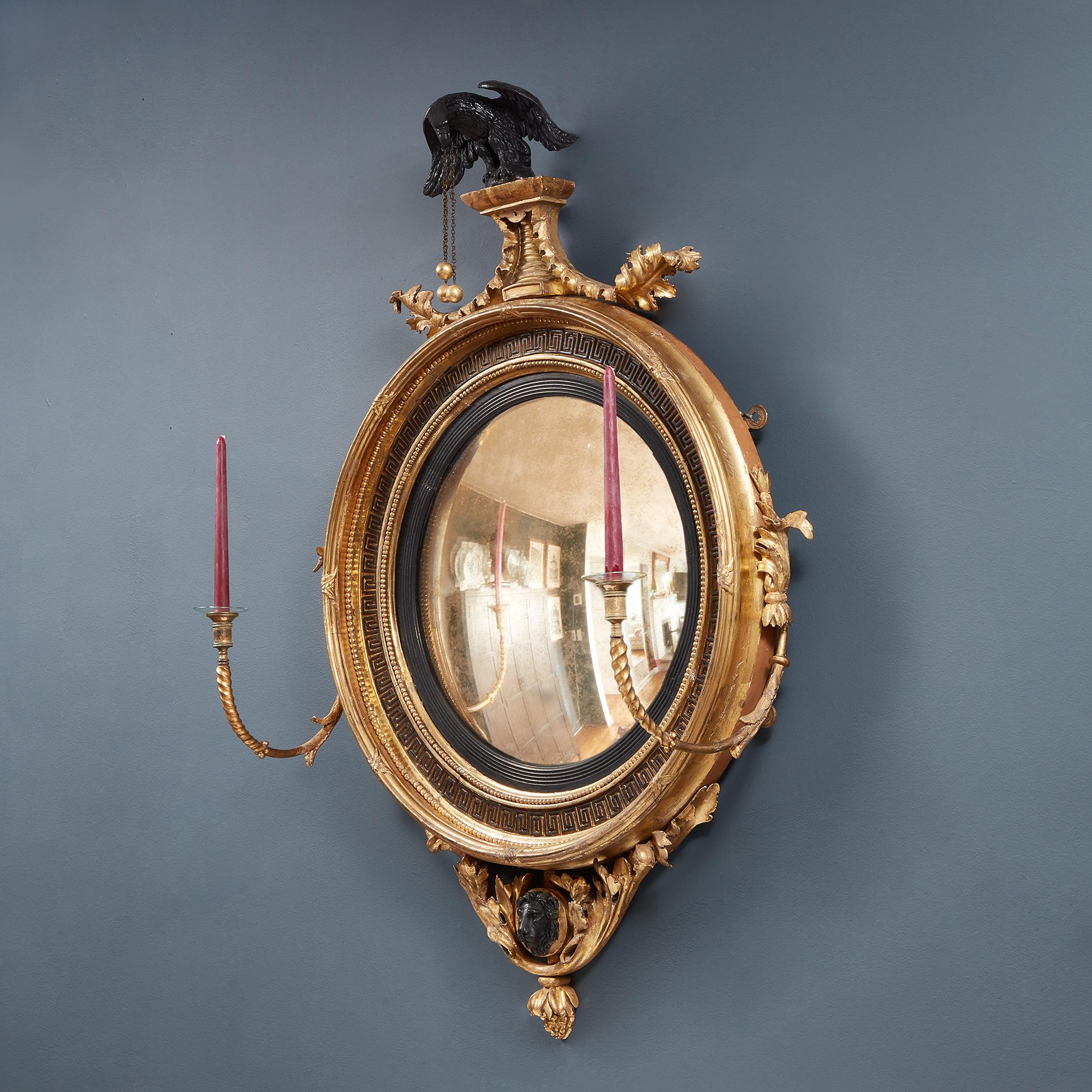Specchio Girandole Convex dorato inglese Regency In condizioni buone in vendita a New York, NY