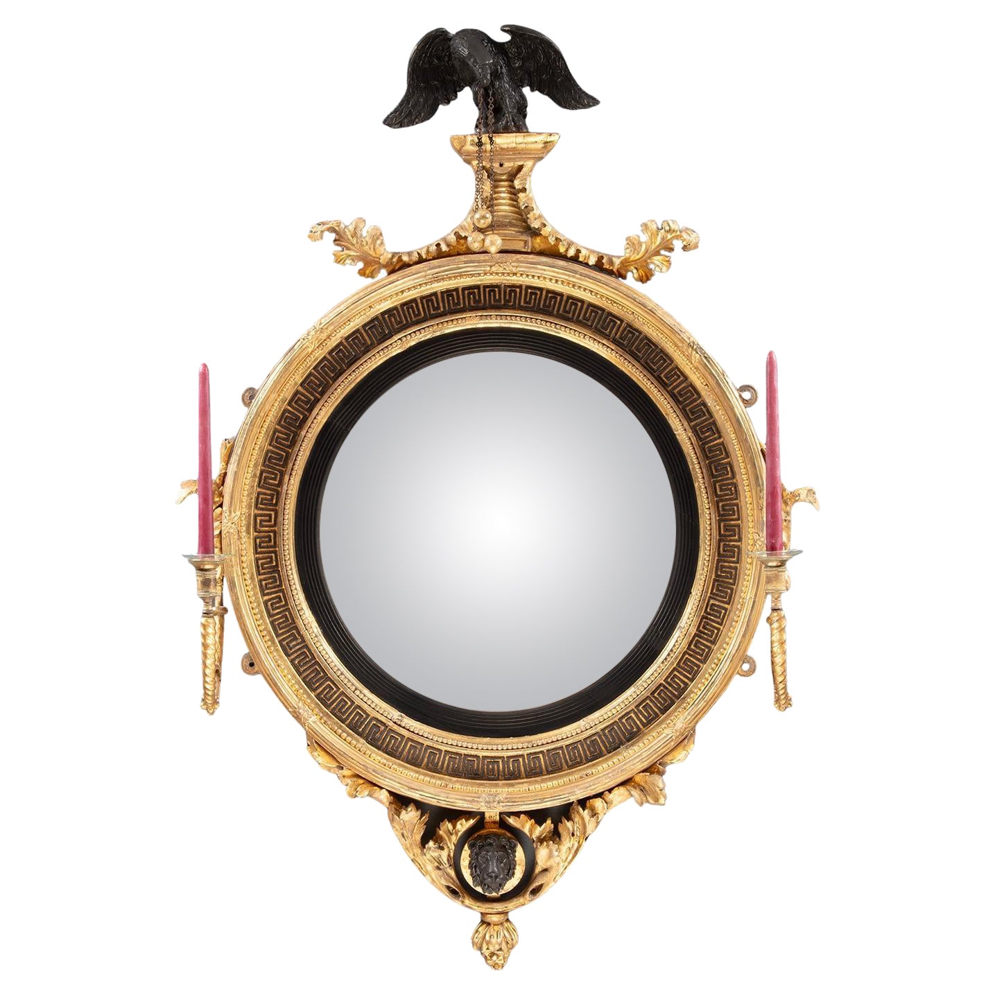 English Regency Gilt Convex Girandole Mirror