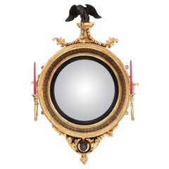 Antique English Regency Gilt Convex Girandole Mirror