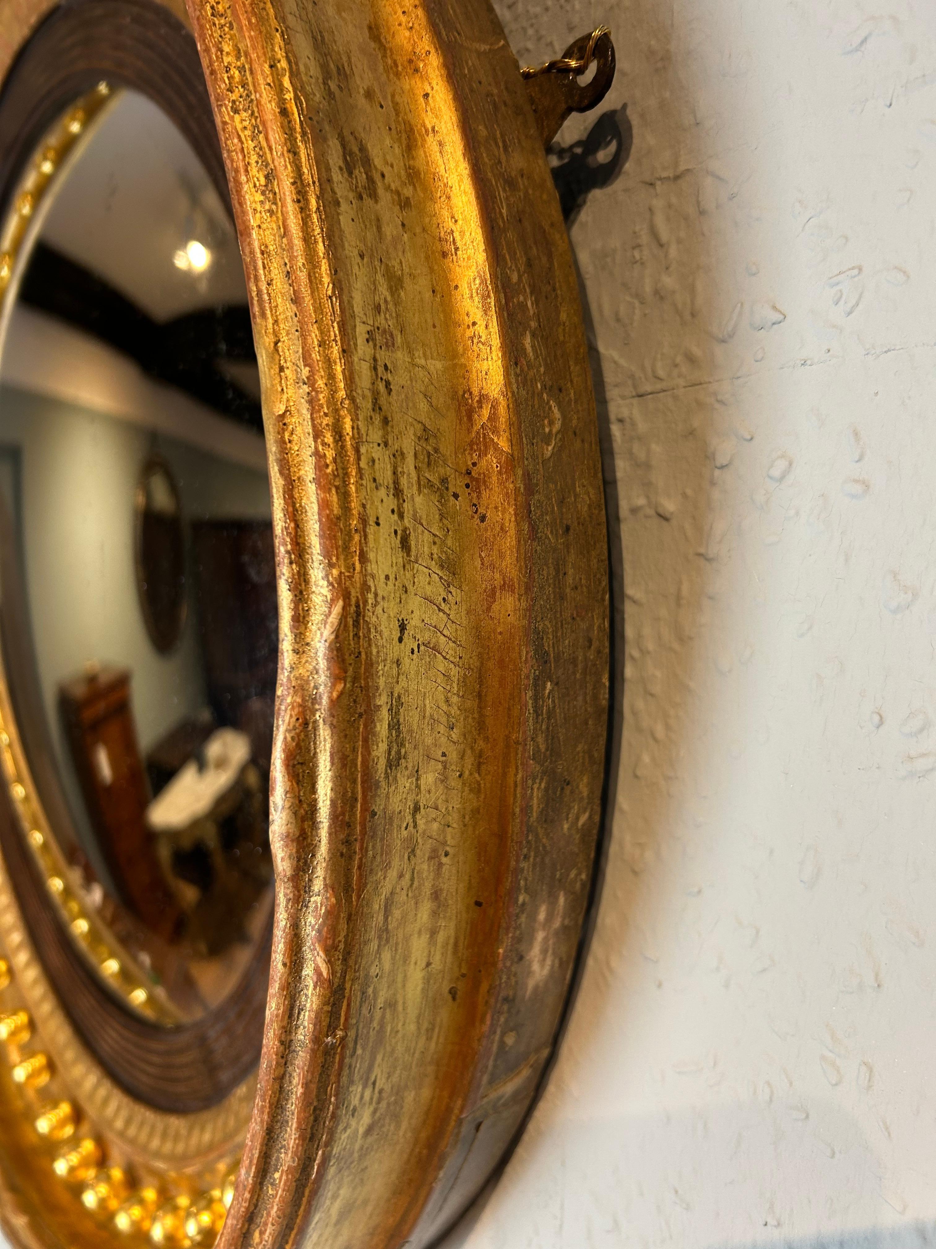 19th Century English Regency Gilt Convex Mirror For Sale