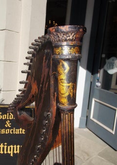 English Regency Gilt Figural and Ebonized Dital Harp, Maker E. Light, Circa 1815