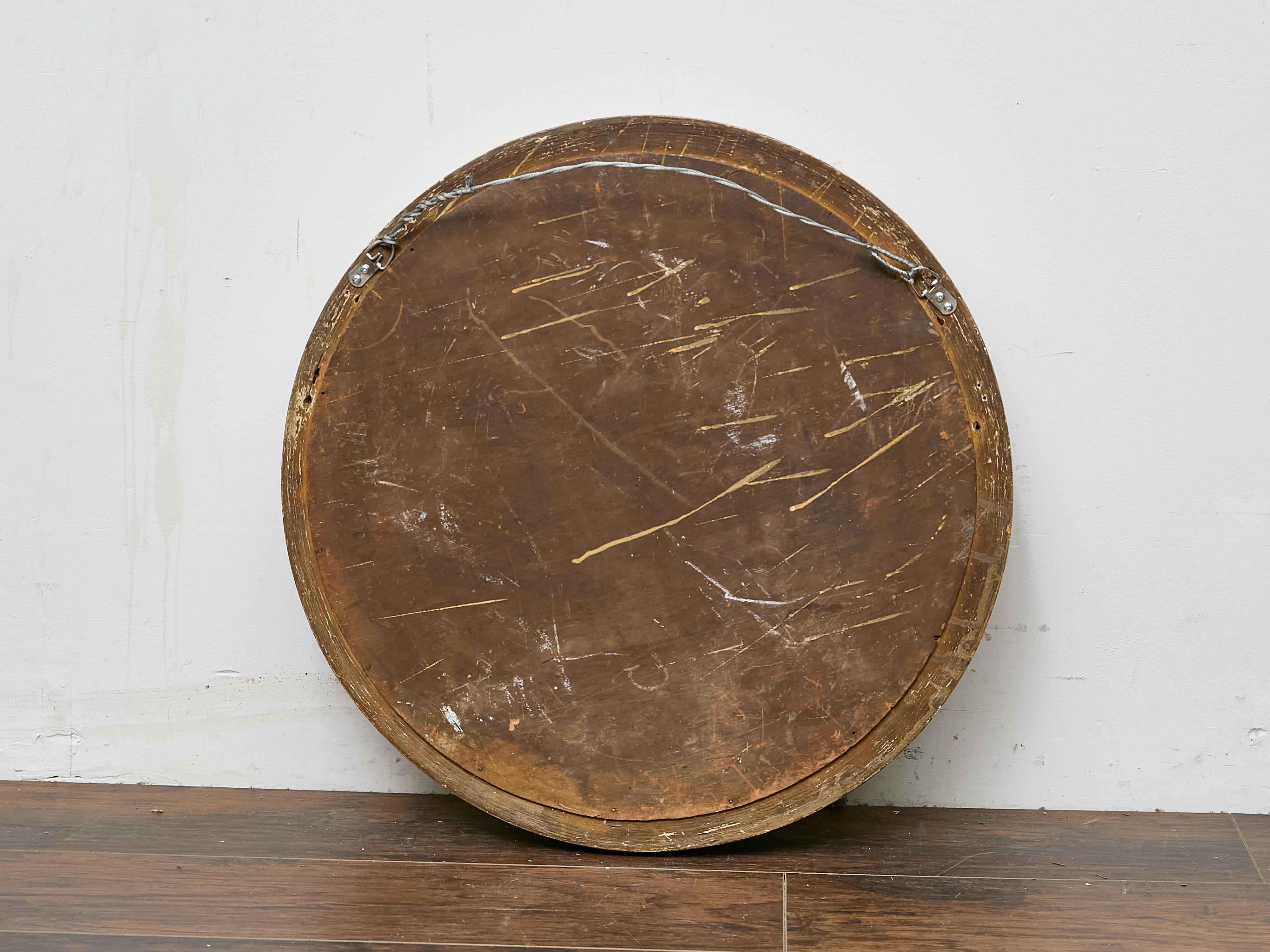 XIXe siècle Miroir convexe en bois doré de style Régence anglaise avec accents Ball and Ball ébonisés en vente