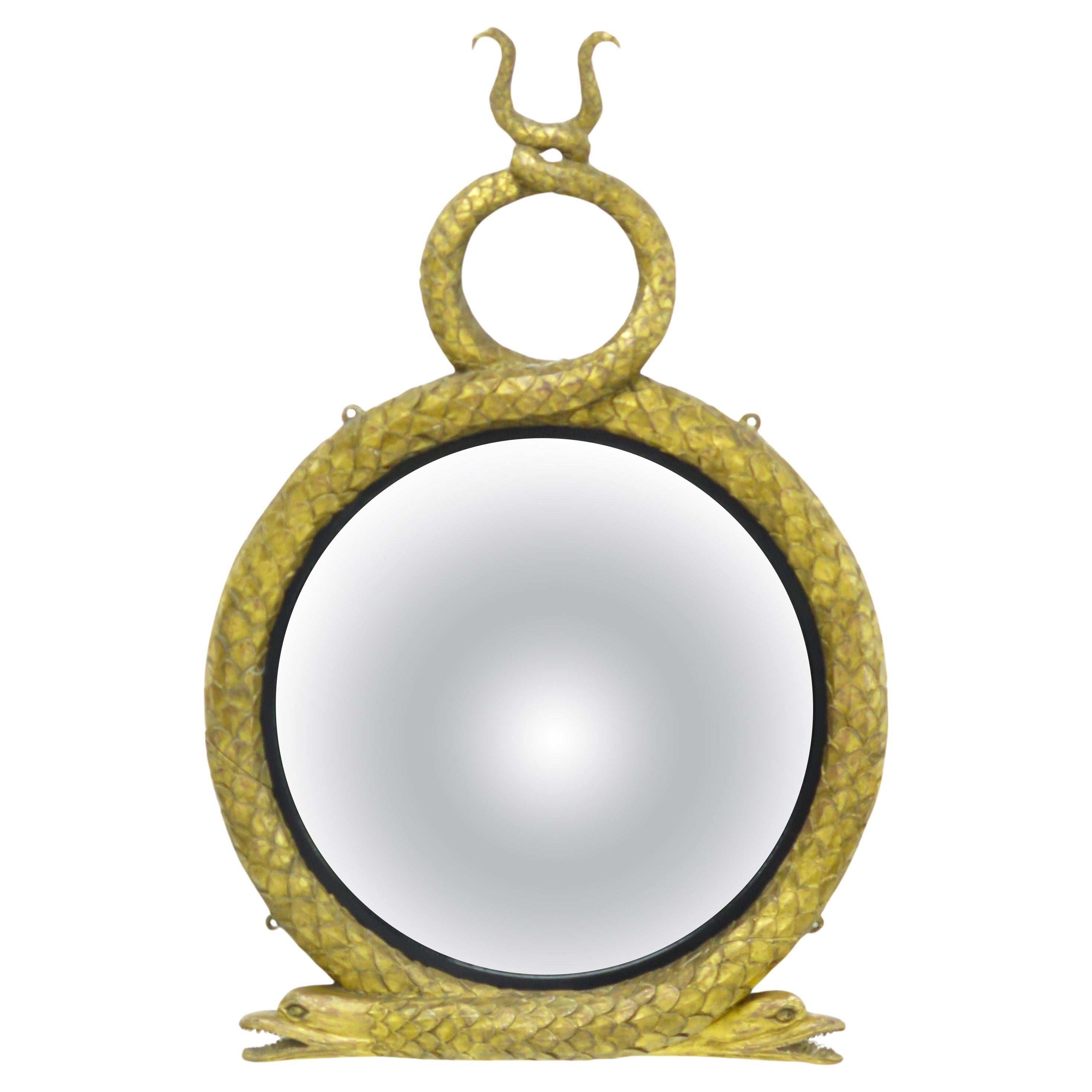 English Regency Giltwood Serpent-Form Convex Mirror