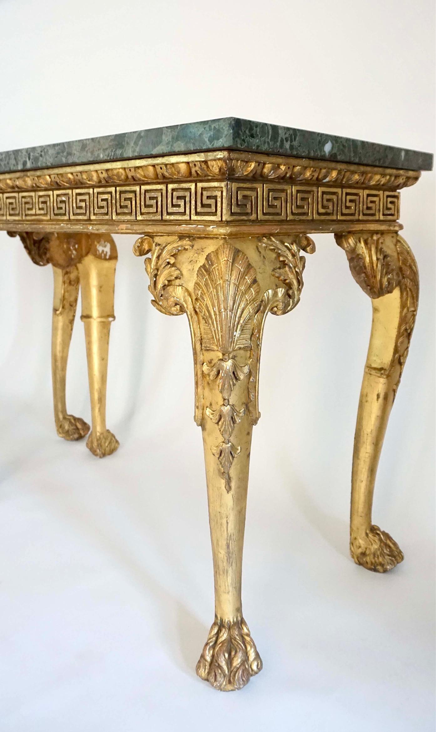 Marble Anglo-Irish Regency Giltwood Side Tables, Manner of William Kent, circa 1815 For Sale