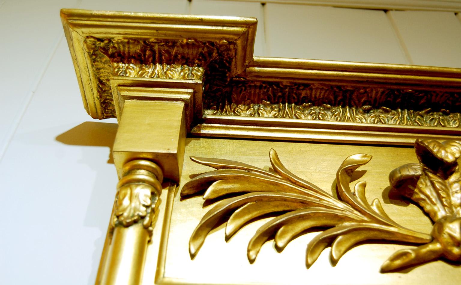 19th Century English Regency Gold Split Pillar Mirror with Prince of Wales Feathers 