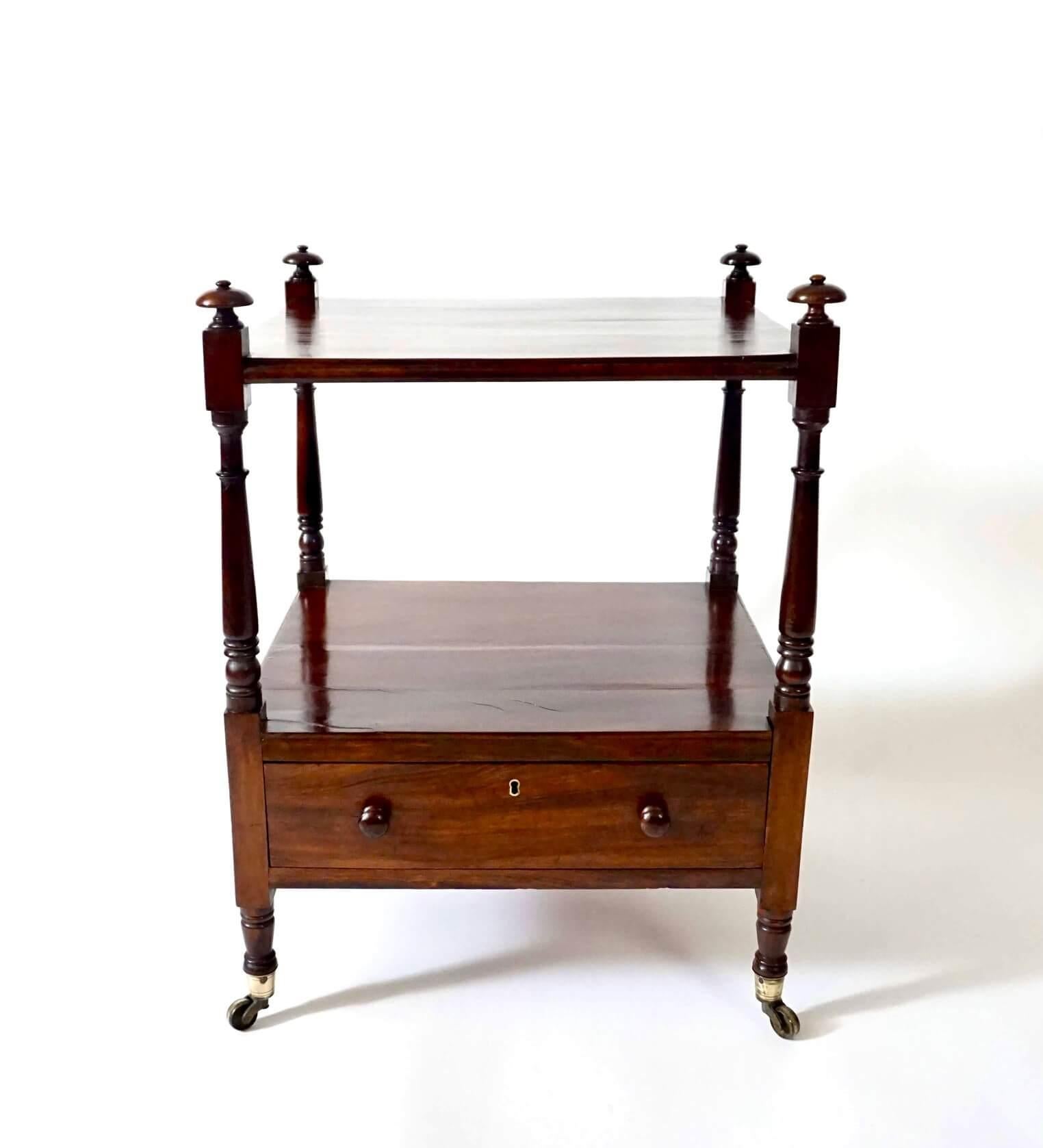 British English Regency Gonçalo Alves Low Etagere or Two-Tier Stand with Drawer, c. 1815 For Sale