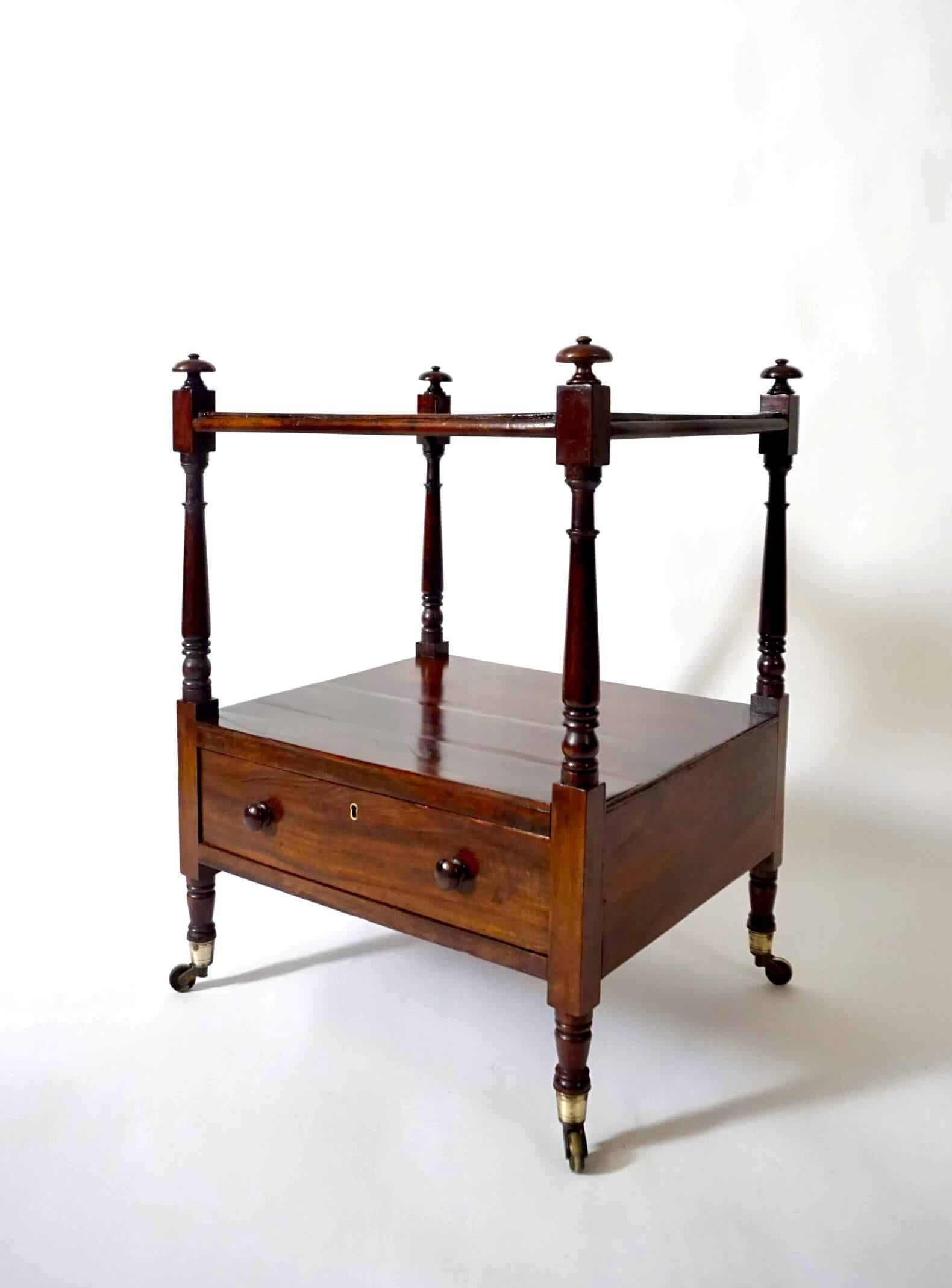 Hand-Crafted English Regency Gonçalo Alves Low Etagere or Two-Tier Stand with Drawer, c. 1815 For Sale