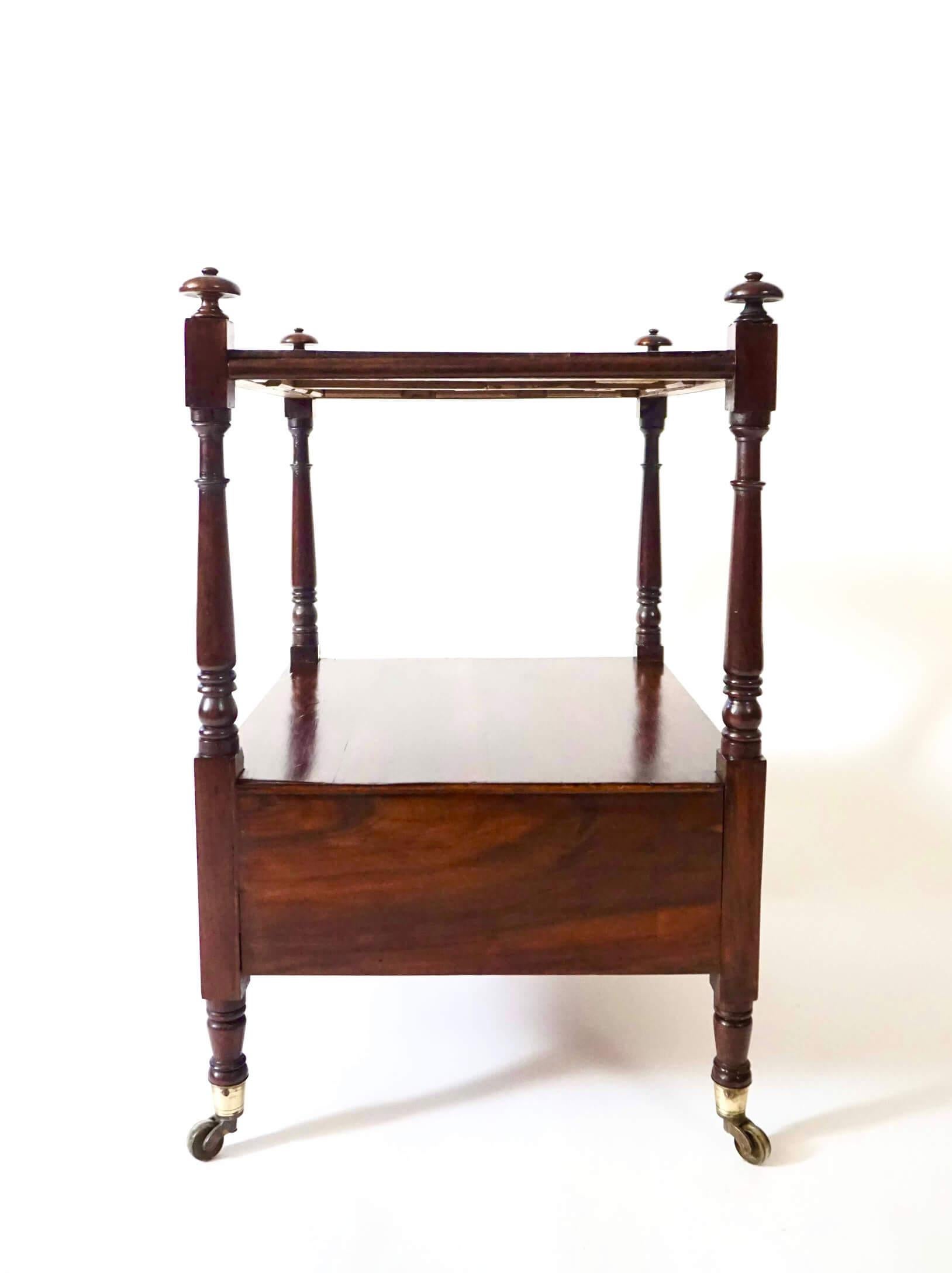 Brass English Regency Gonçalo Alves Low Etagere or Two-Tier Stand with Drawer, c. 1815 For Sale