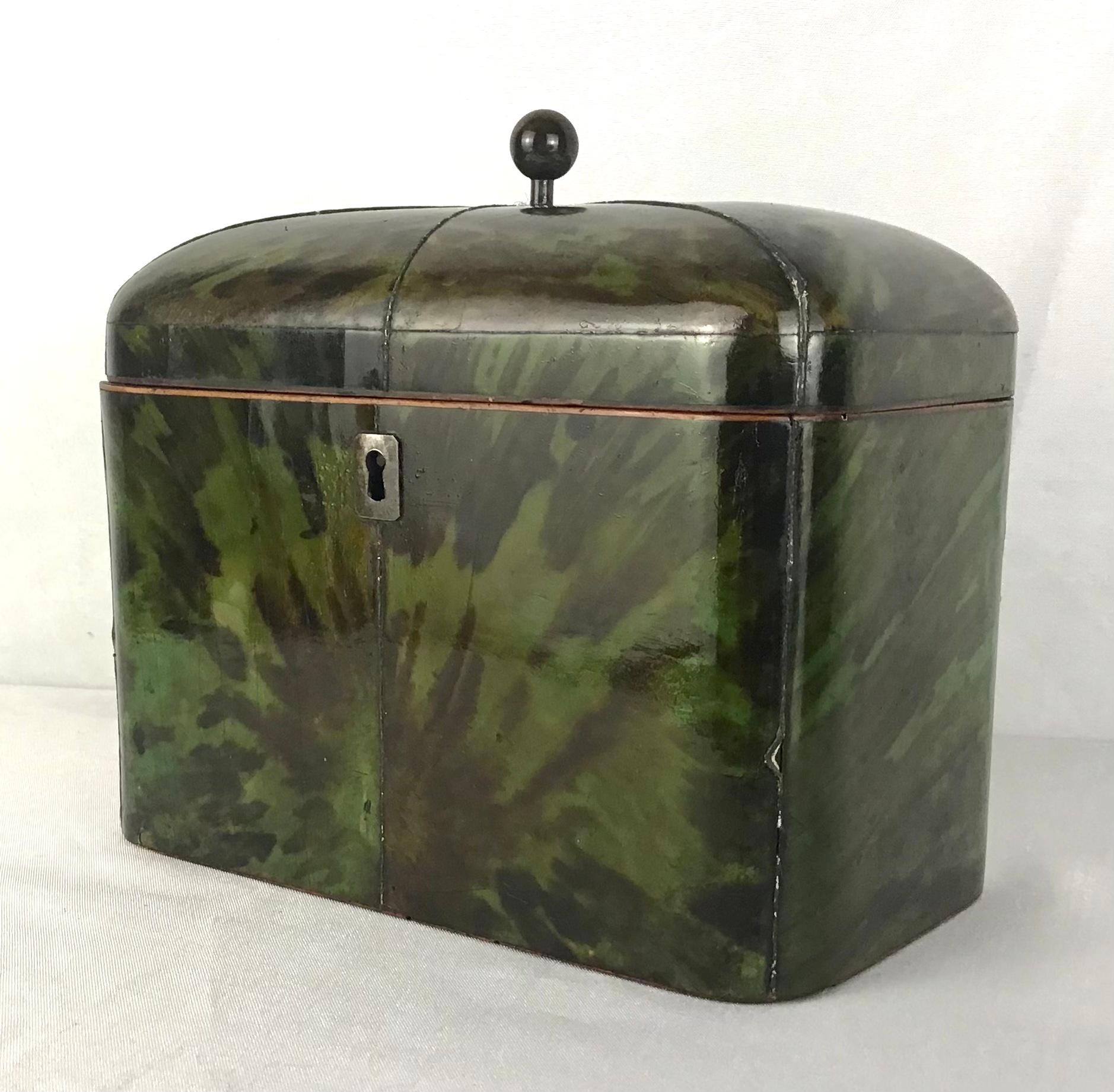 English Regency Green Tortoise Shell Tea Caddy In Fair Condition In Bradenton, FL