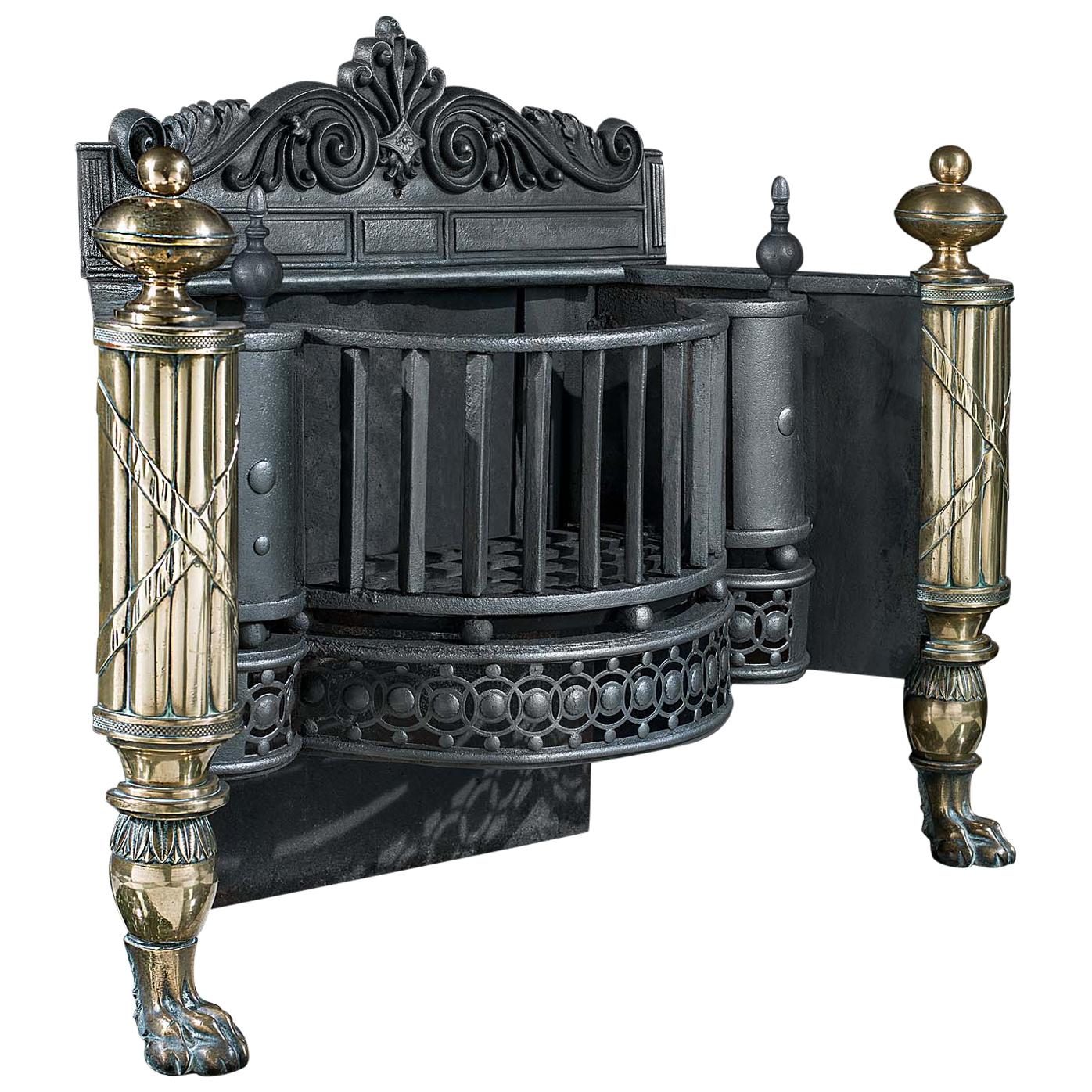 English Regency Iron, Steel and Brass Antique Fire Basket For Sale