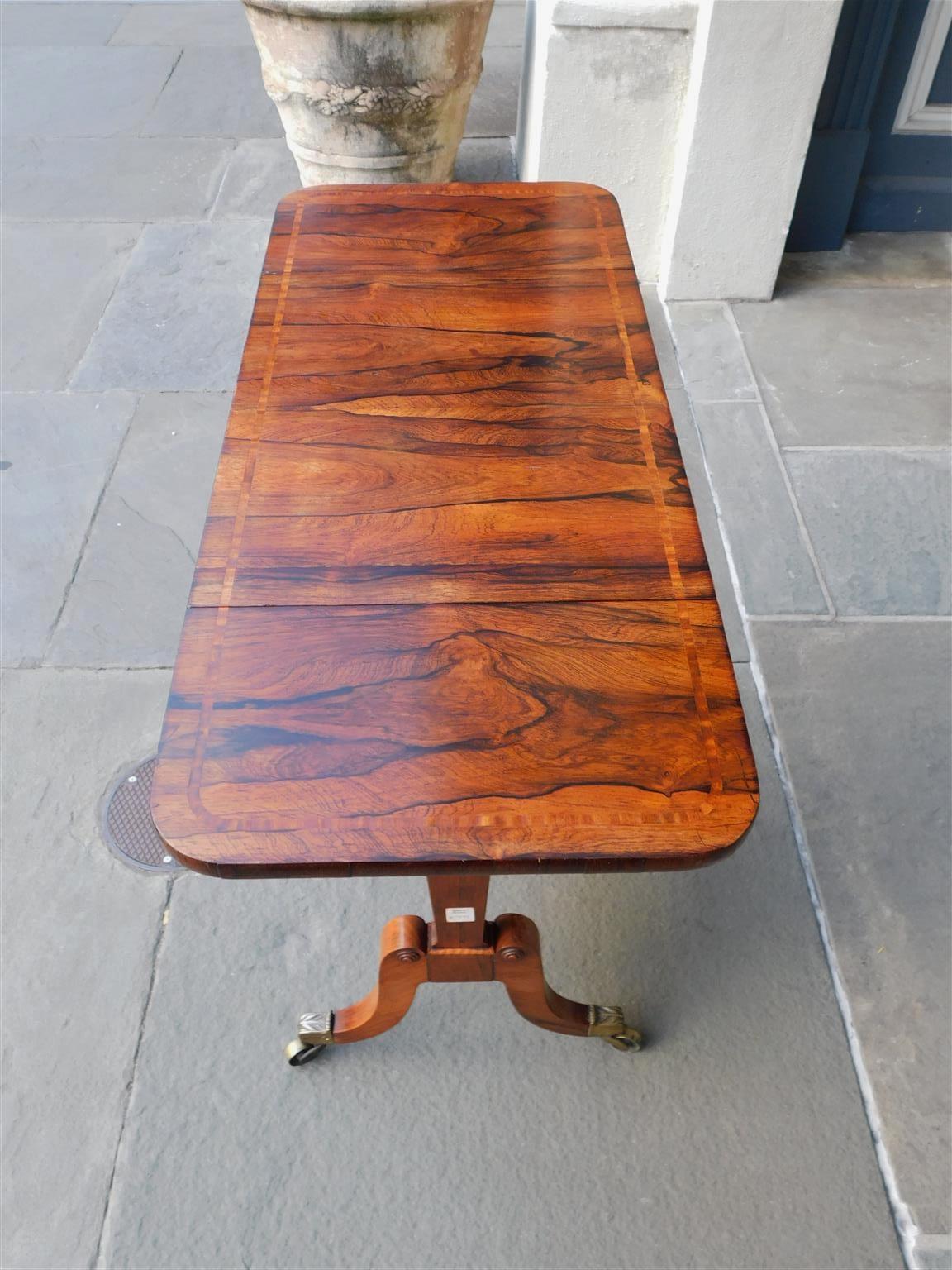 Table à couture incrustée Kingswood de style English Regency avec Orig. Roulettes 1810 en vente 4