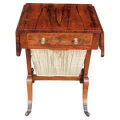 Antique English Regency Kingswood One Drawer Inlaid Sewing Table with Orig. Casters 1810