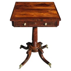 English Regency Kingwood One Drawer Work Table with Orig. Brass Casters, C. 1800