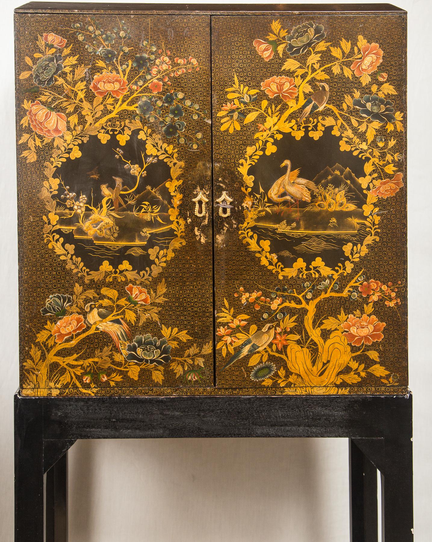 British English Regency Lacquered Cabinet on Stand