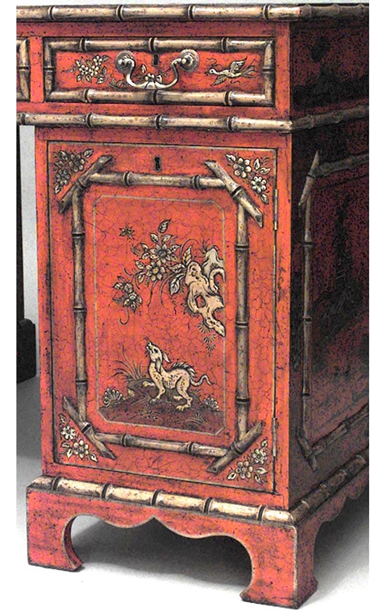 19th Century English Regency Lacquered Chinoiserie Partners Desk For Sale