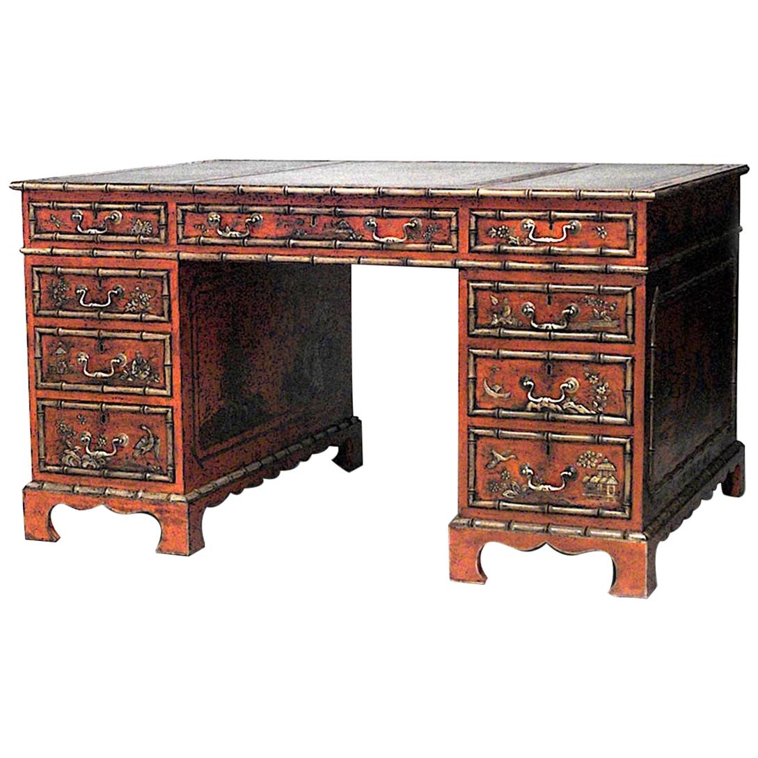 English Regency Lacquered Chinoiserie Partners Desk