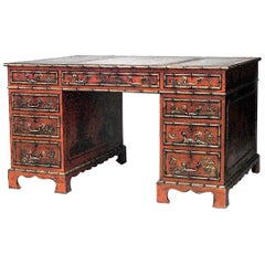 English Regency Lacquered Chinoiserie Partners Desk