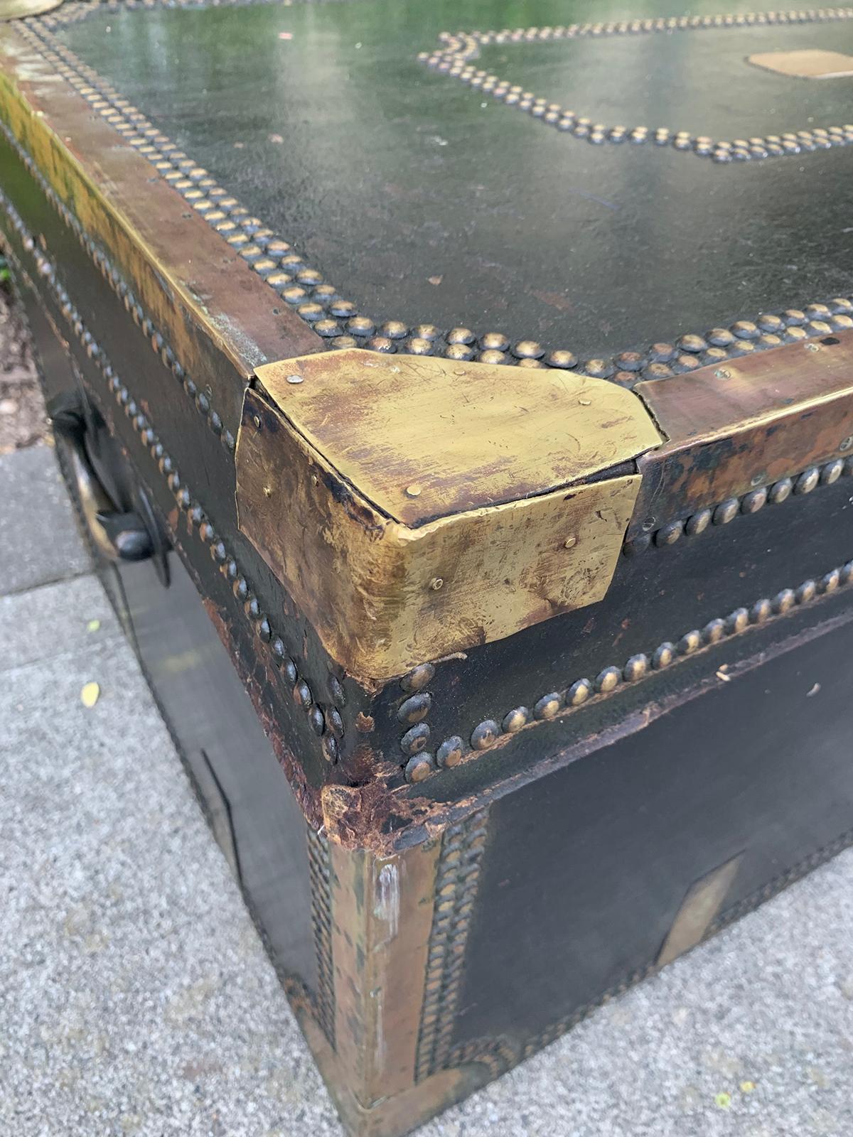 English Regency Leather & Brass Campaign Trunk, circa 1810 6