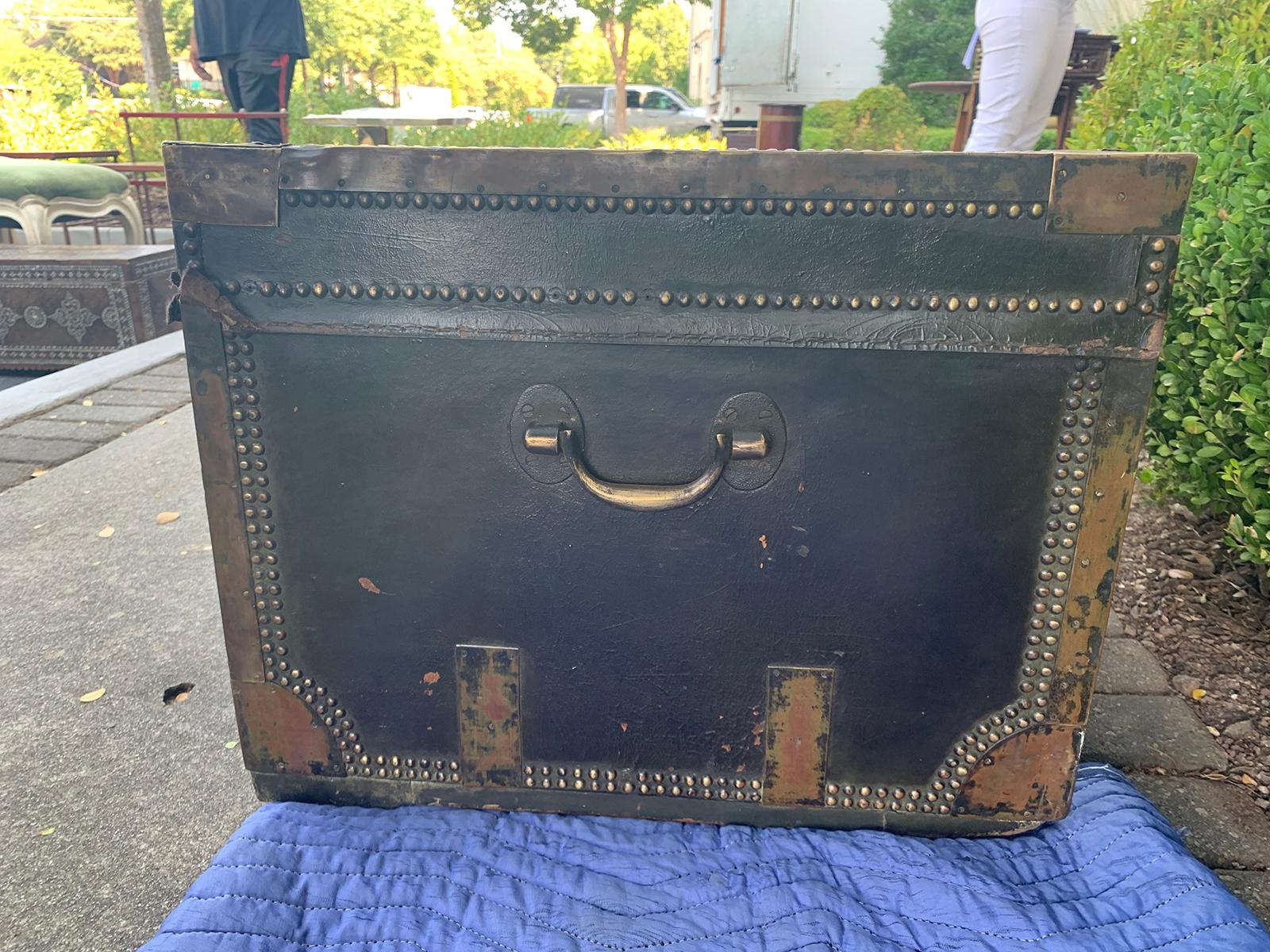 English Regency Leather & Brass Campaign Trunk, circa 1810 12