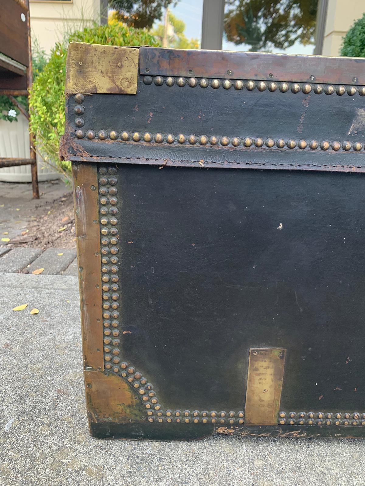 English Regency Leather & Brass Campaign Trunk, circa 1810 14