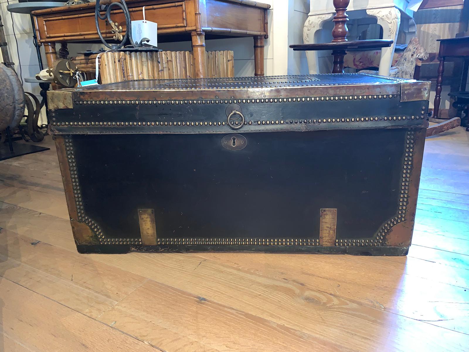 English Regency leather & brass Campaign Trunk, circa 1810.