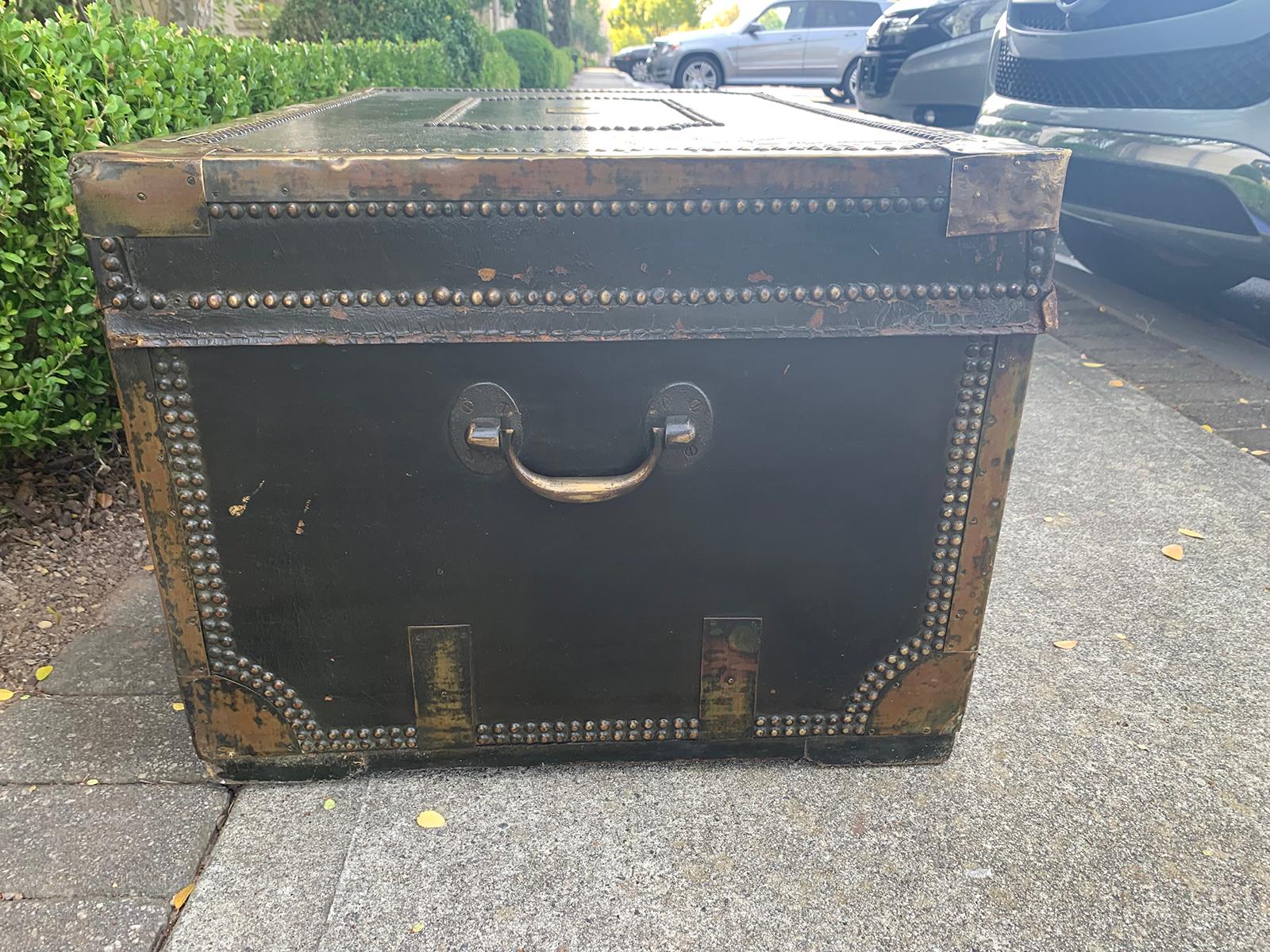 English Regency Leather & Brass Campaign Trunk, circa 1810 5