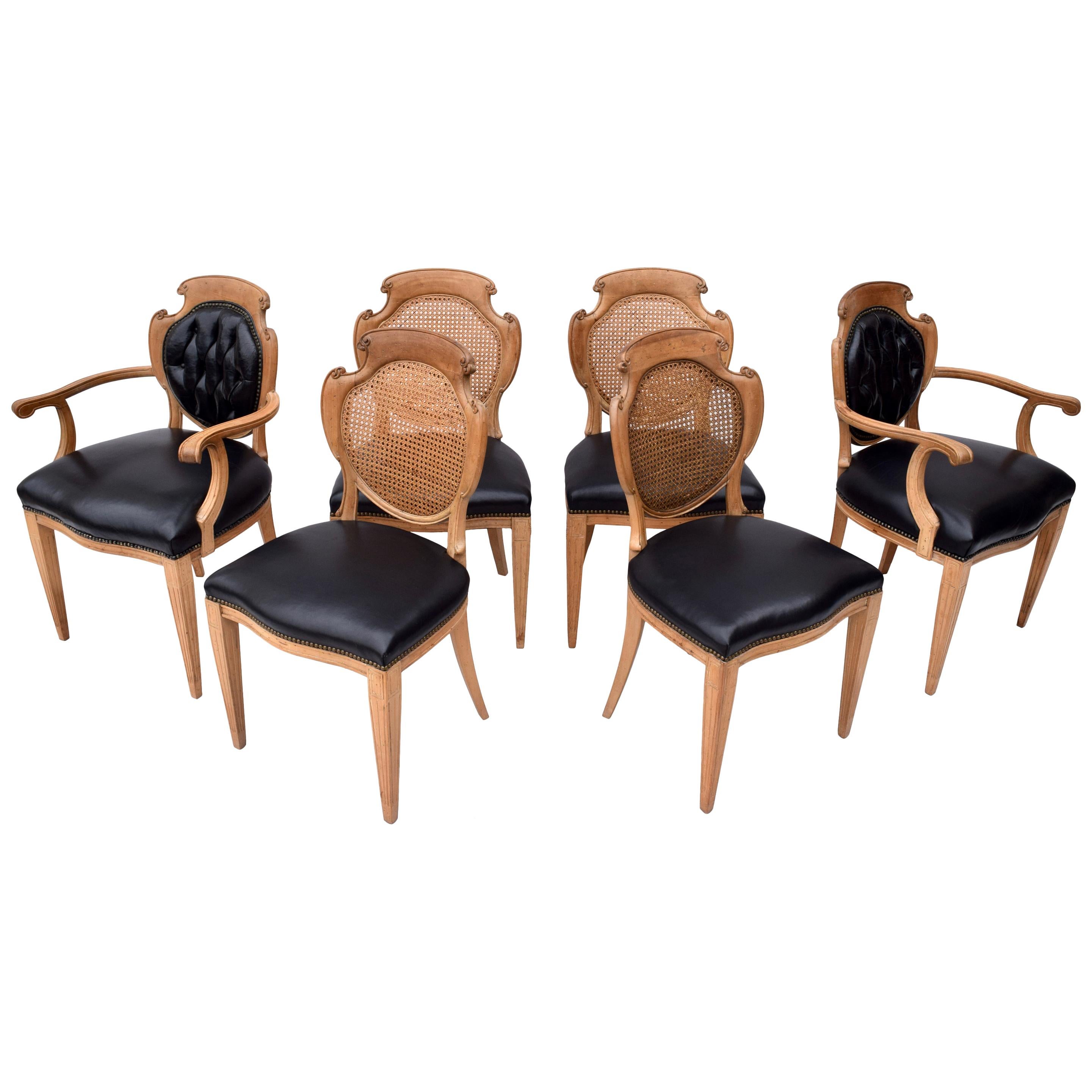 English Regency Leather and Caned Back Dining Chairs