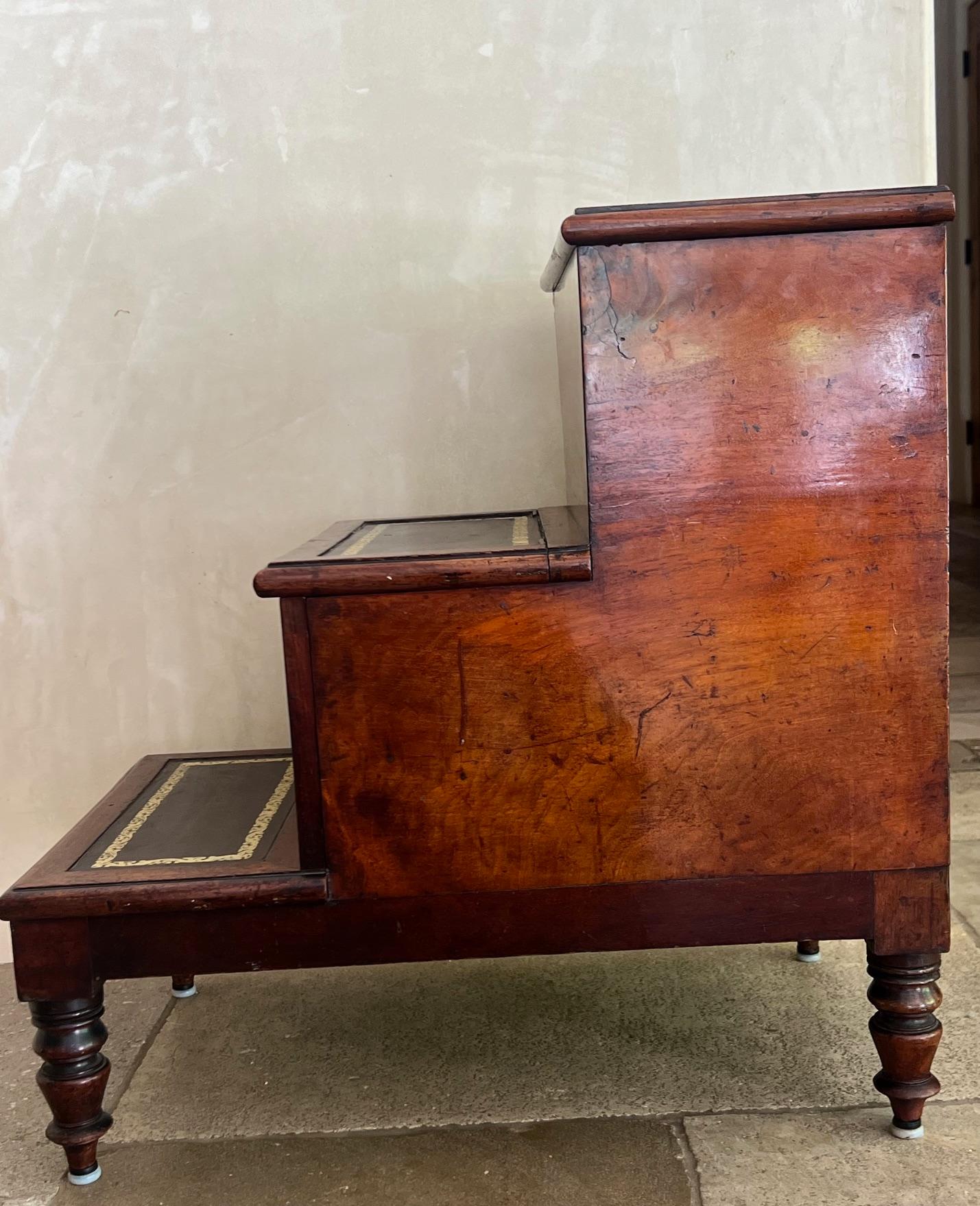 Fait main Steps de style English Regency couvertes de cuir avec rangement, vers 1810 en vente