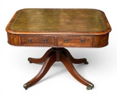 English Regency Leather Top Partner's Rent Desk. Rare Form, Great Color, Patina.