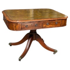 English Regency Leather Top Partner's Rent Desk. Rare Form, Great Color, Patina.
