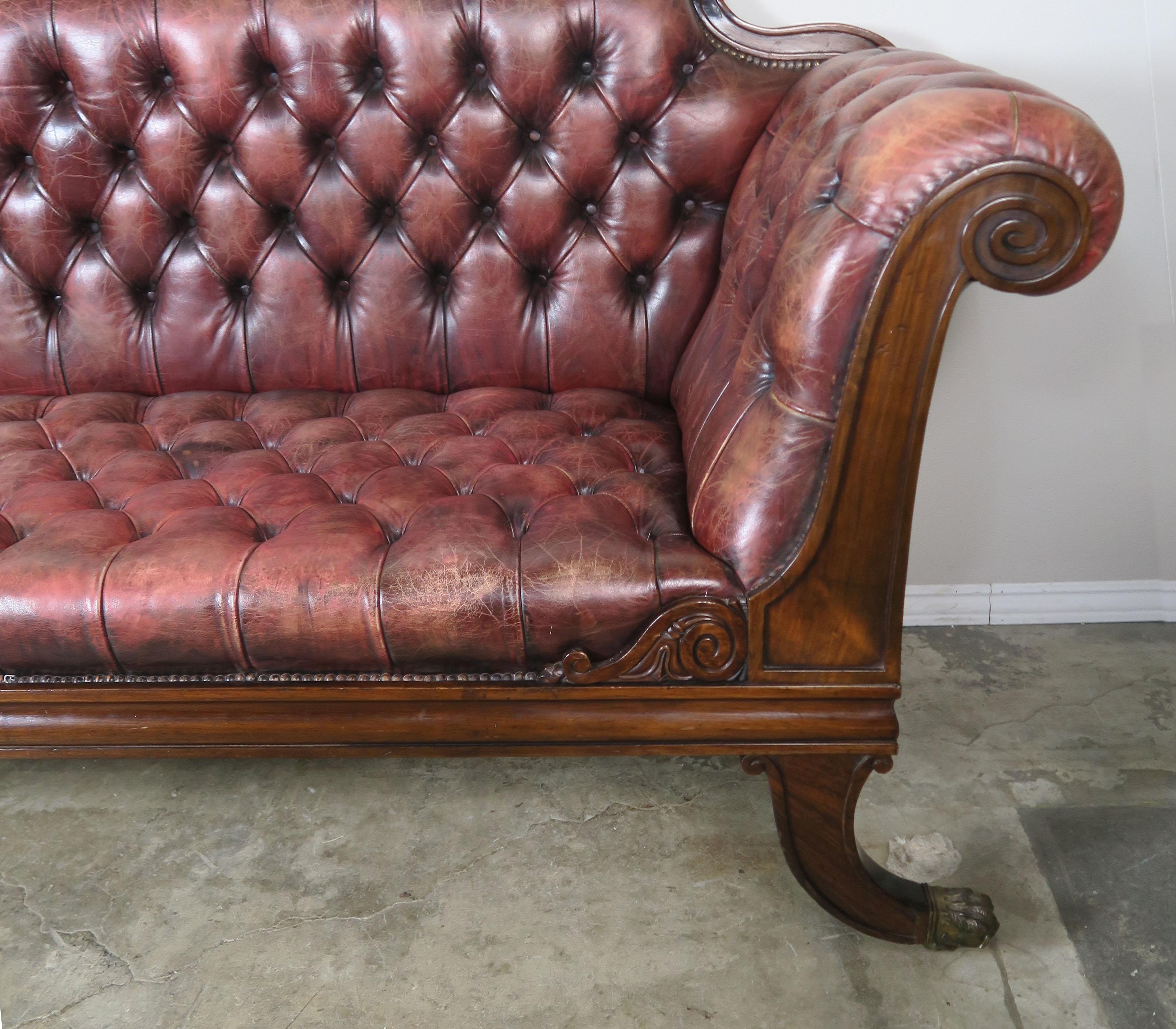 leather tufted settee