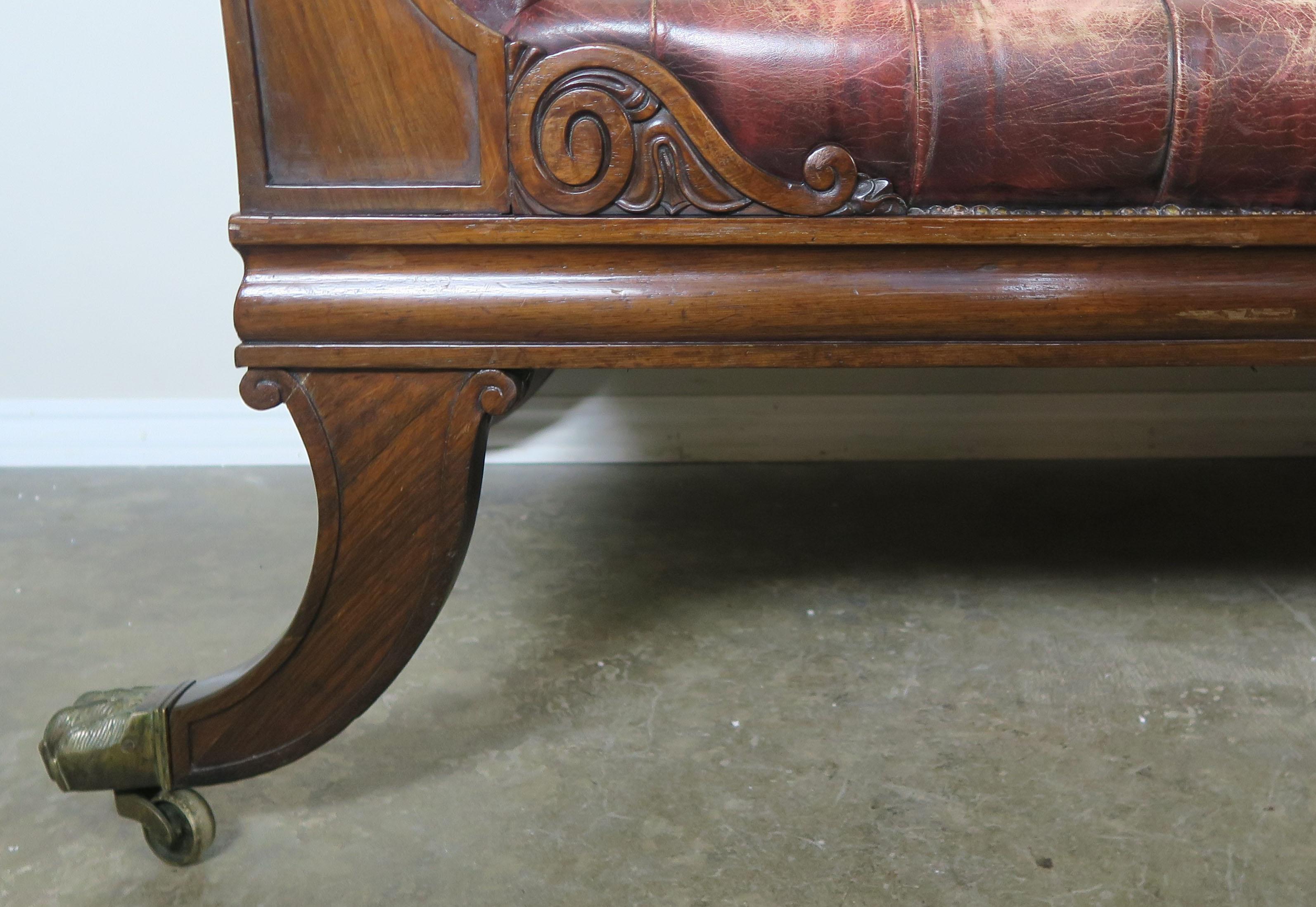 English Regency Leather Tufted Sofa, circa 1900 In Distressed Condition In Los Angeles, CA